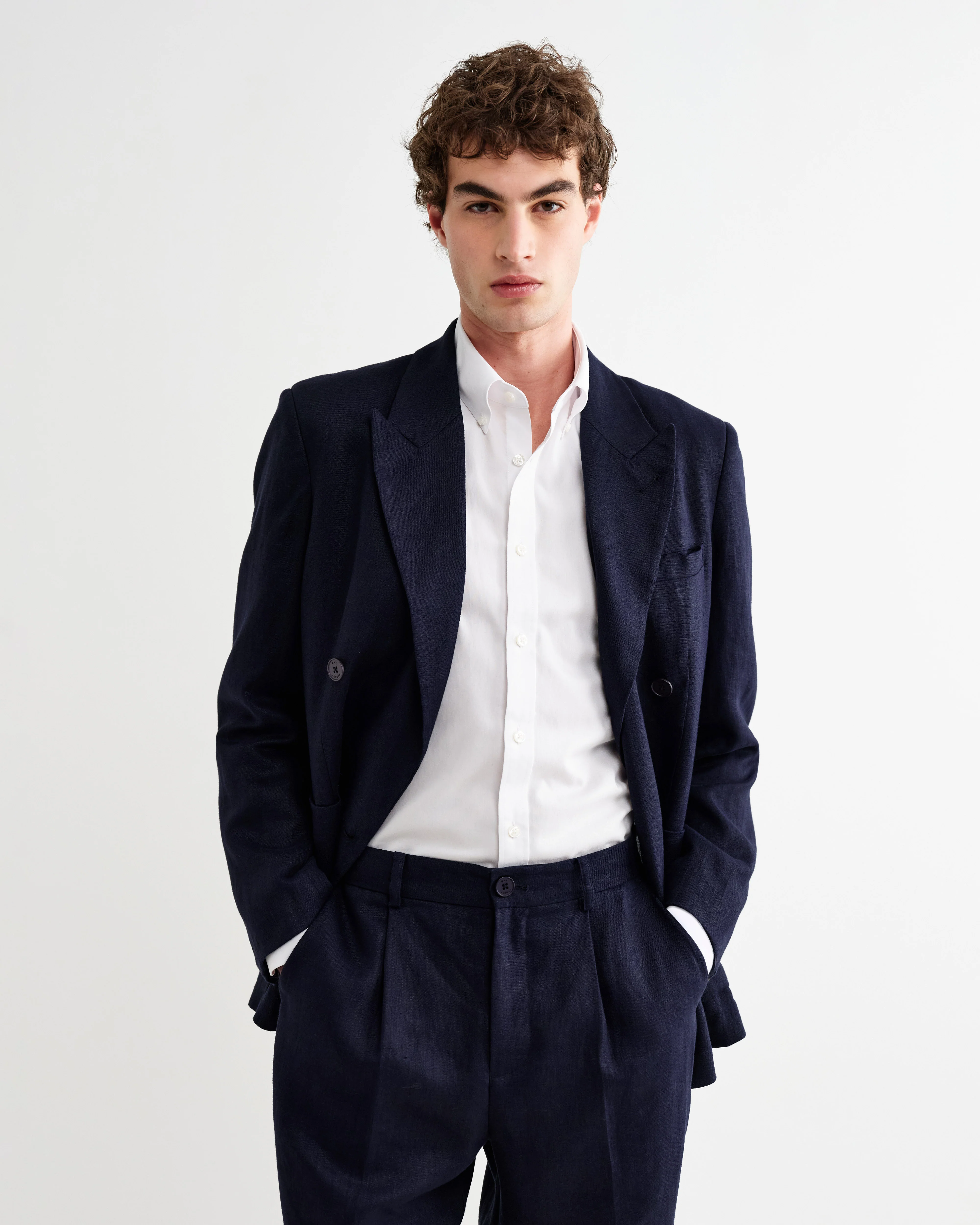 Vigo - Navy Linen Double-Breasted Blazer - Image 6