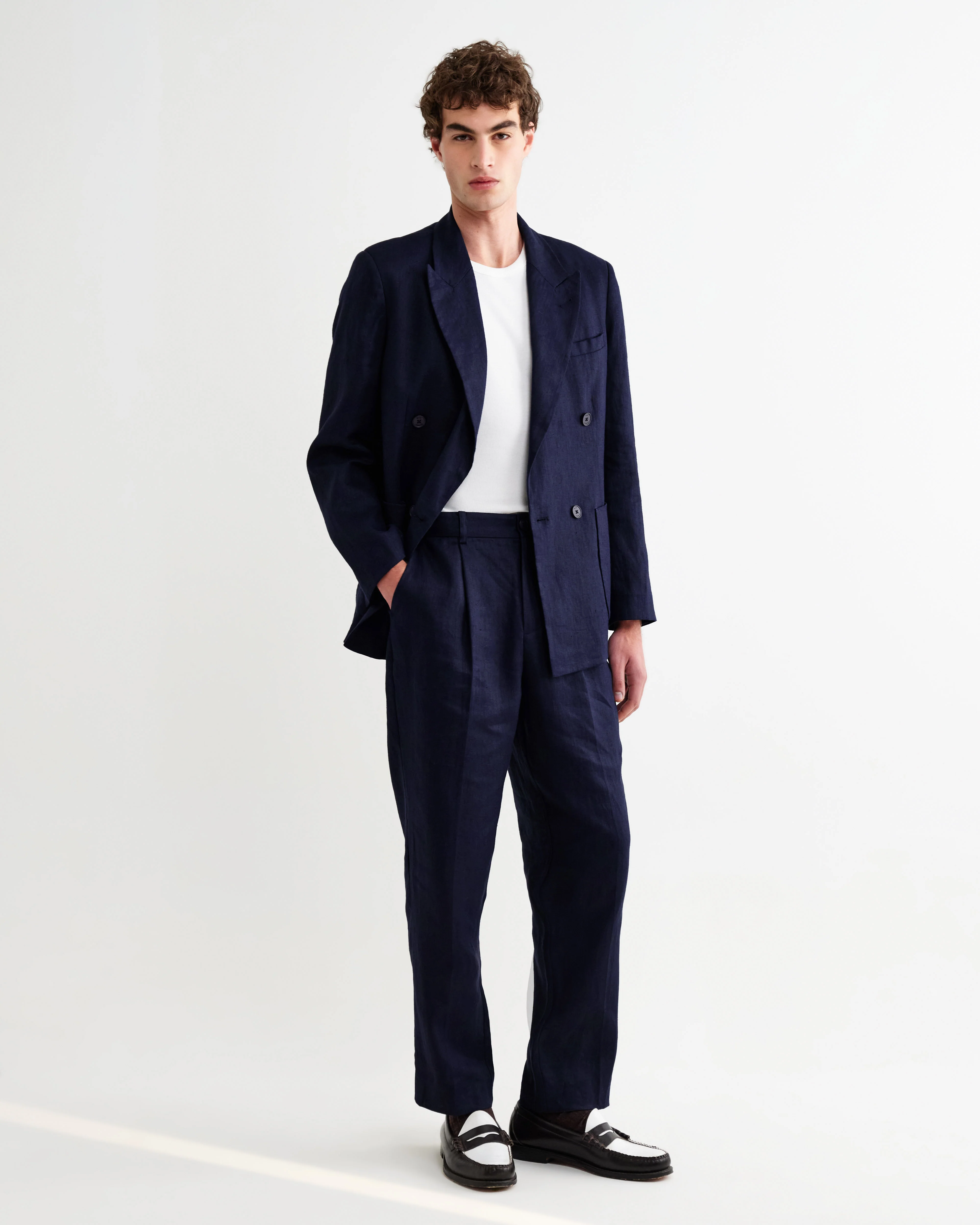 Vigo - Navy Linen Double-Breasted Blazer - Image 7