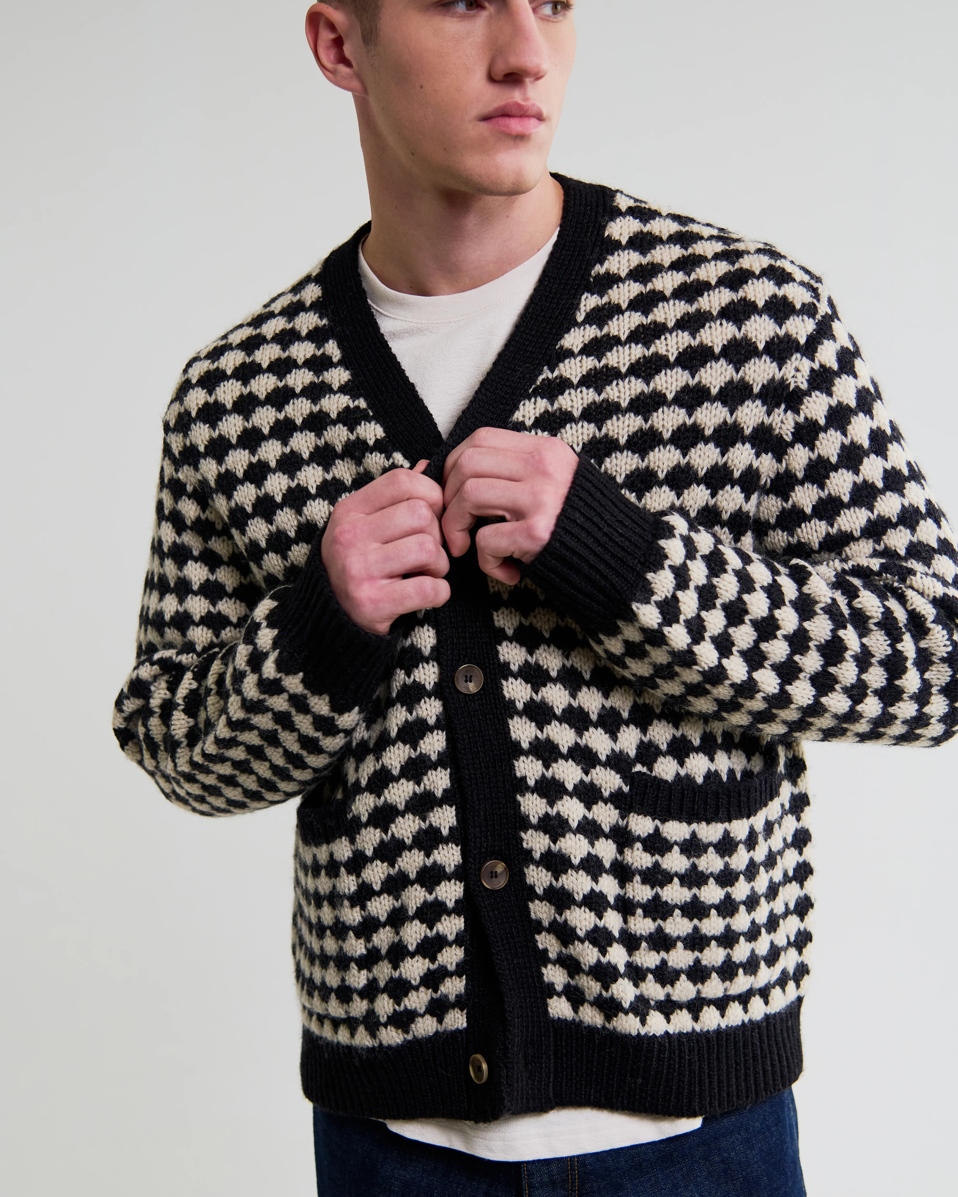Walker - Black And Ecru Bubble Knit Cardigan - Image 3