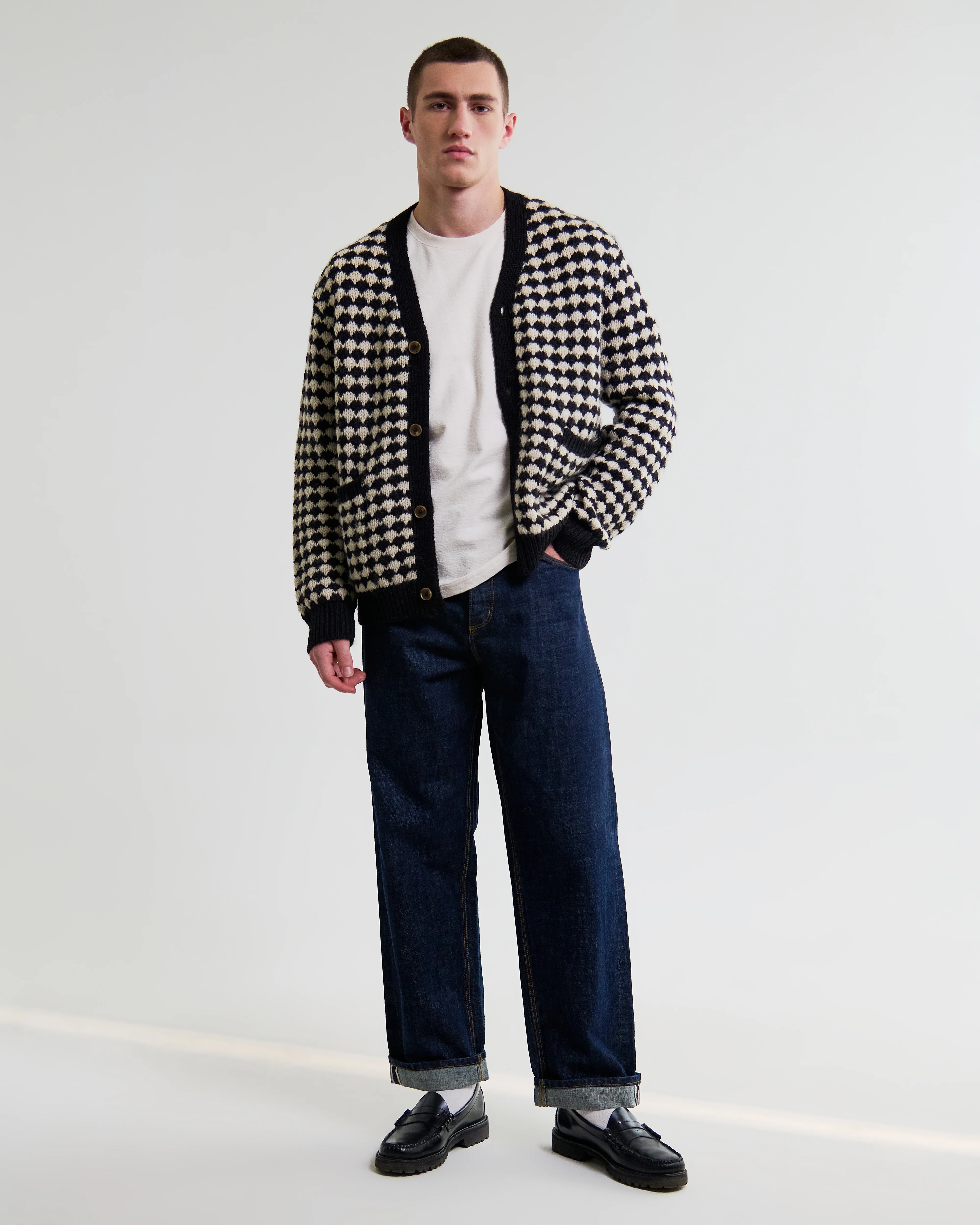 Walker - Black And Ecru Bubble Knit Cardigan - Image 4