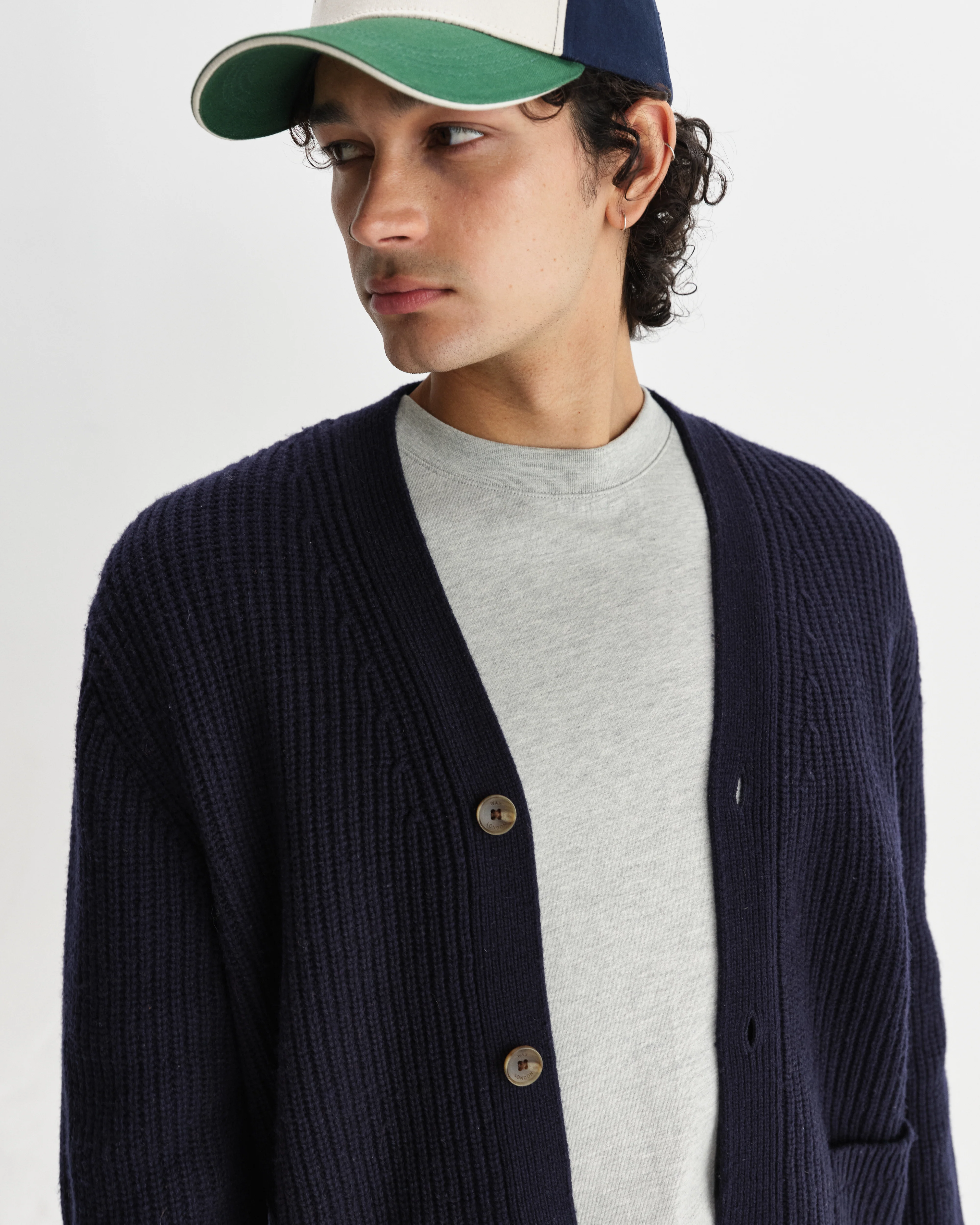 Walker - Navy Rib Stitch Knit Cardigan - Image 3
