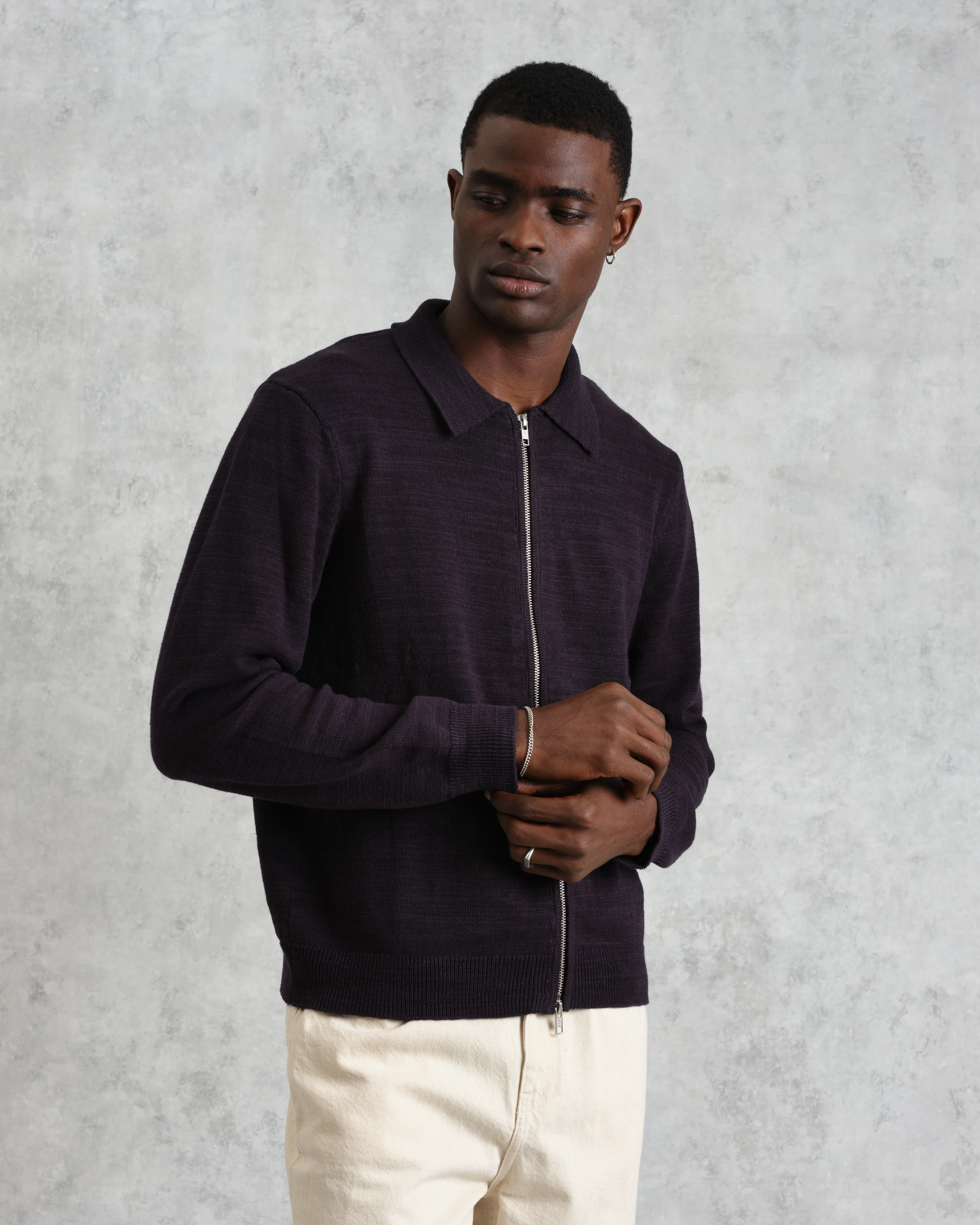 Wayfarer - Navy Slub Cotton-Linen Cardigan - Image 3