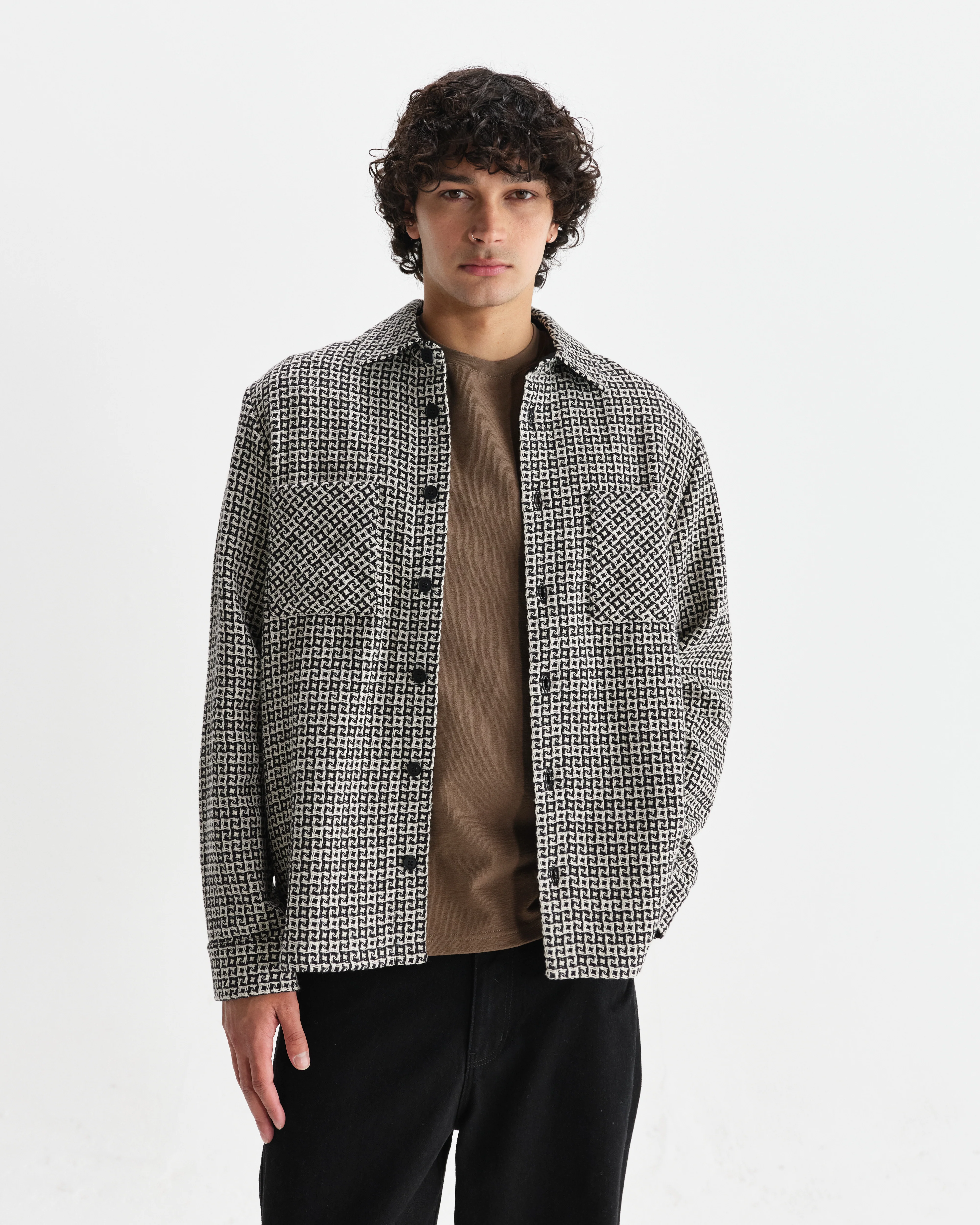 Whiting - Black And Ecru Dizzy Weave Overshirt - Image 2
