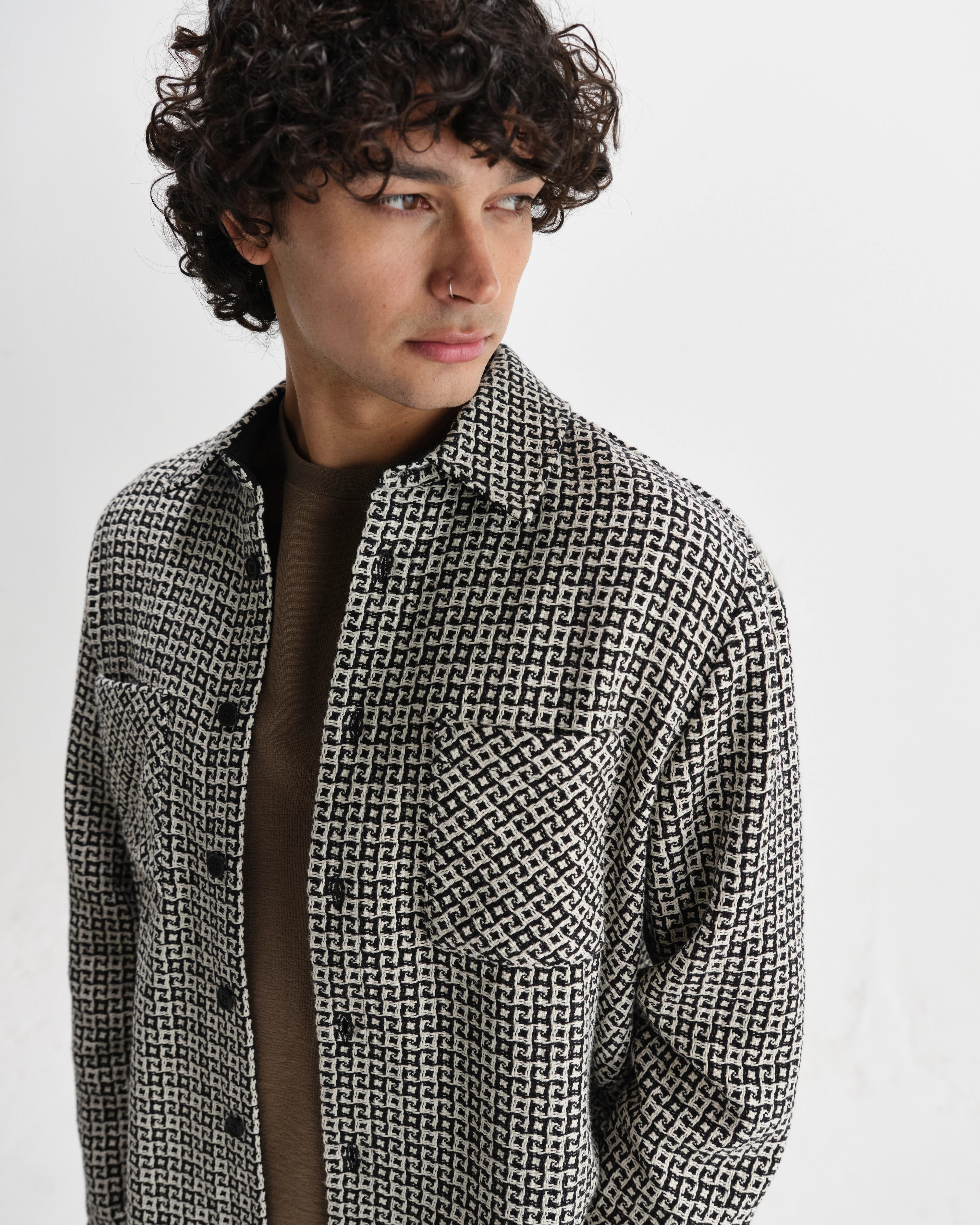 Whiting - Black And Ecru Dizzy Weave Overshirt - Image 3