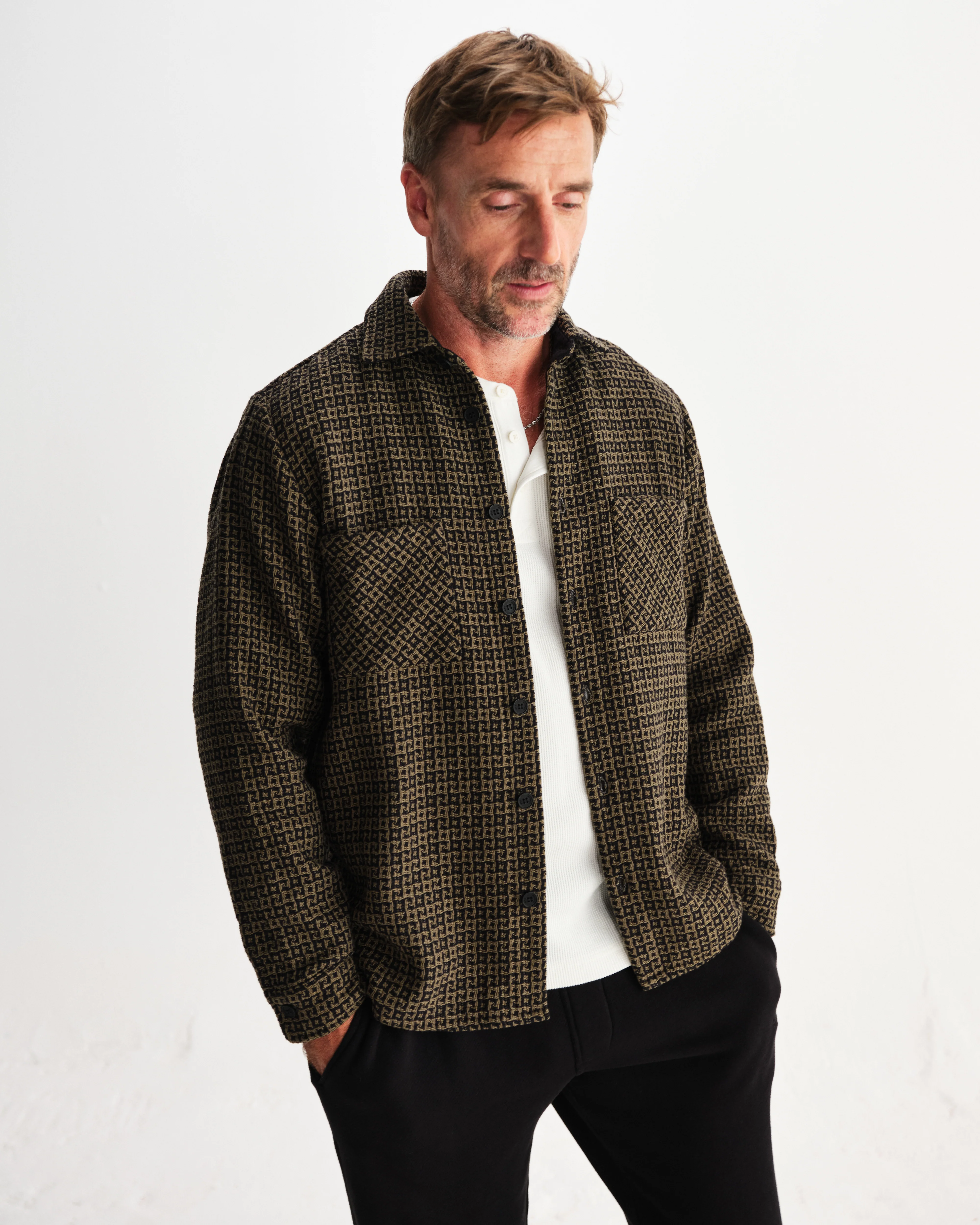 Whiting - Black And Khaki Dizzy Weave Overshirt - Image 2