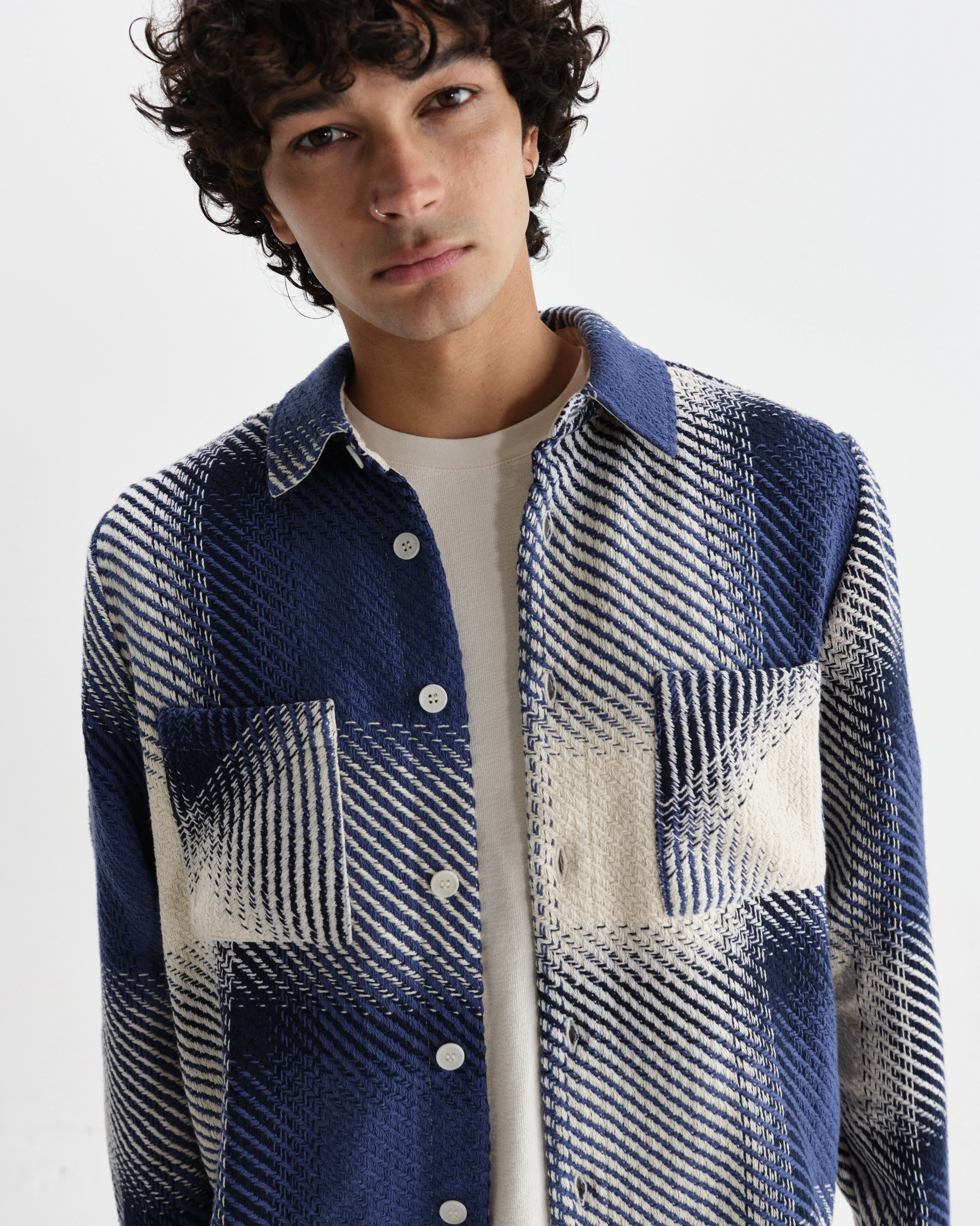 Whiting - Blue And Ecru Shadow Check Overshirt - Image 3