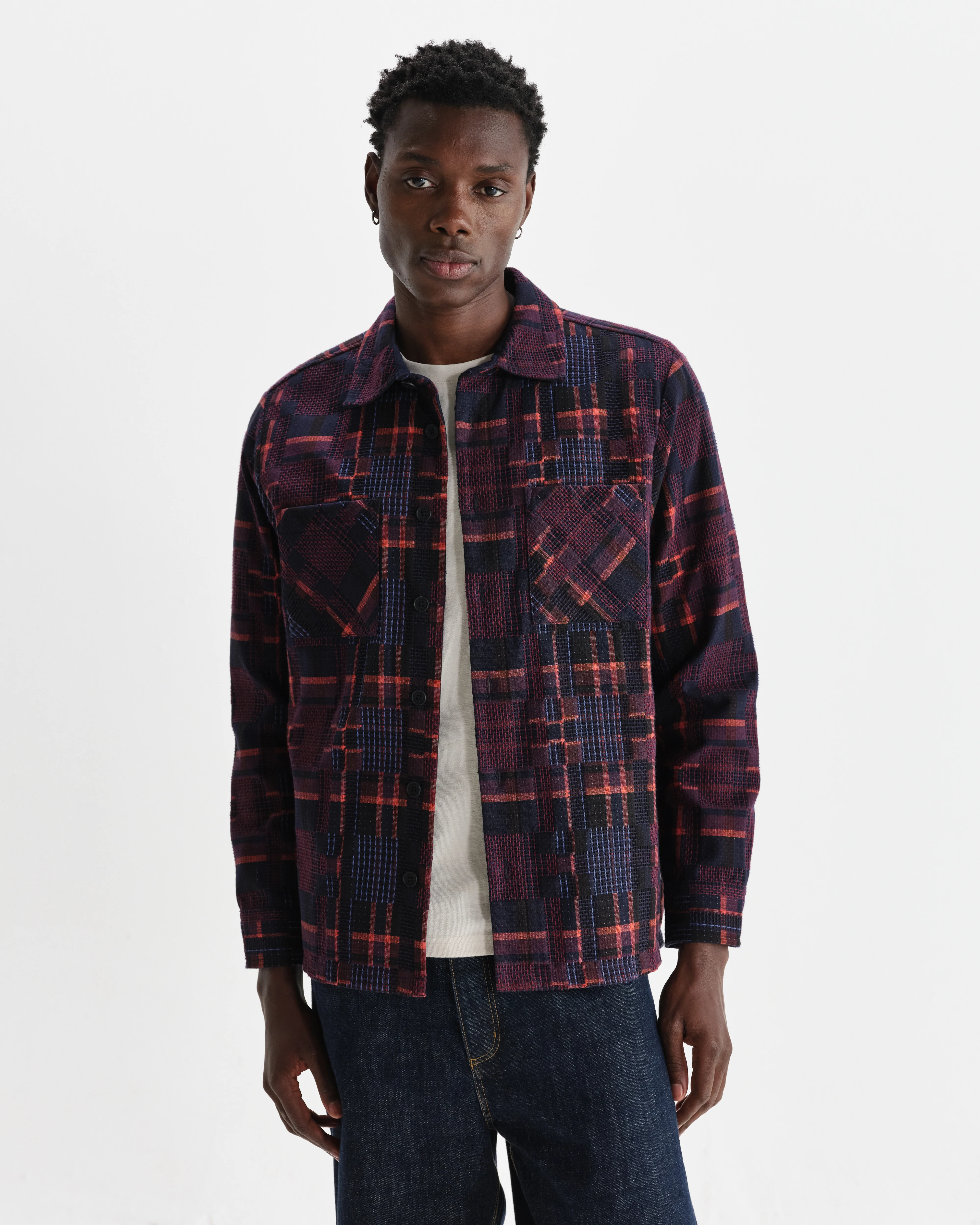 Whiting - Burgundy And Multicolour Glitch Check Overshirt - Image 2
