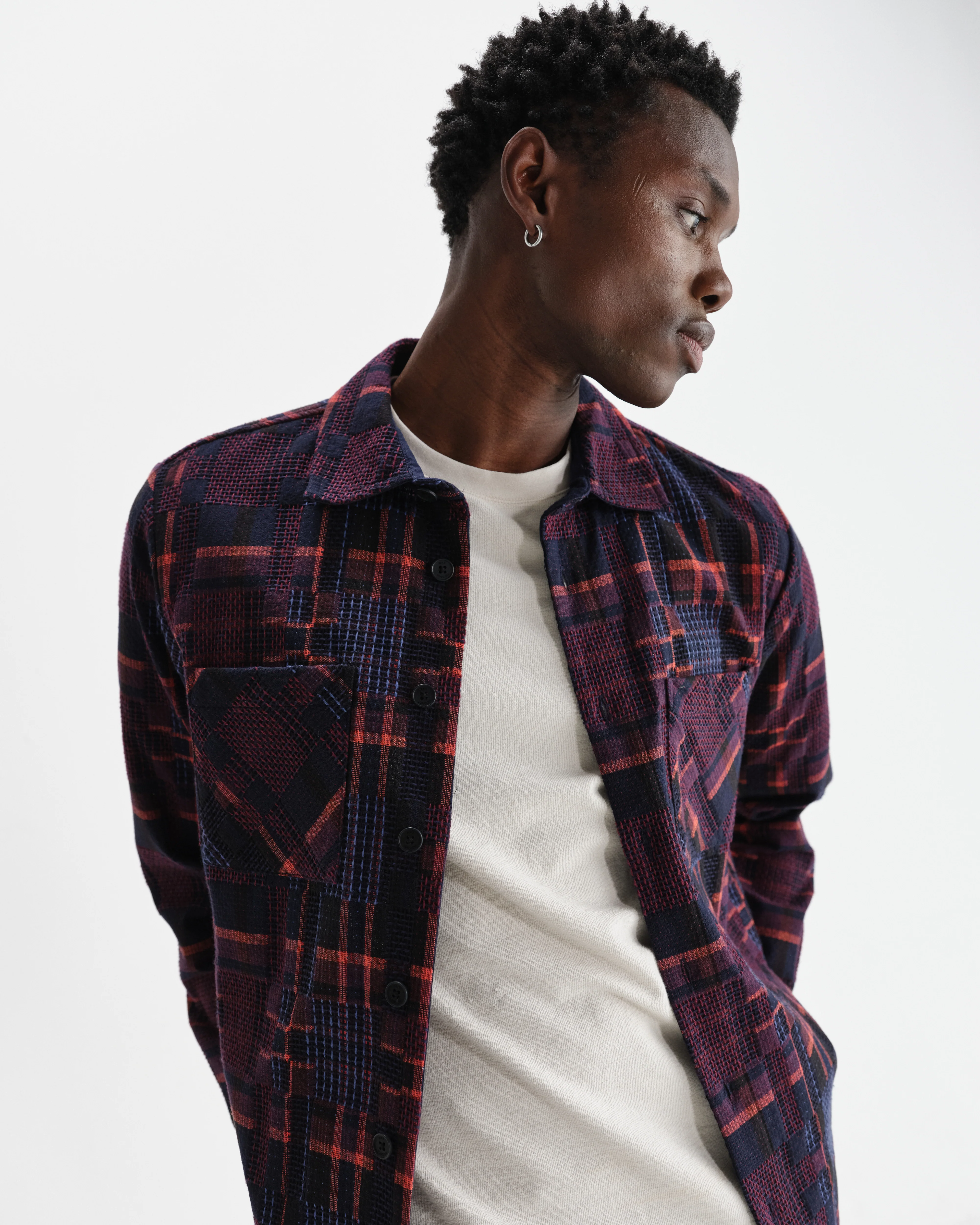 Whiting - Burgundy And Multicolour Glitch Check Overshirt - Image 3