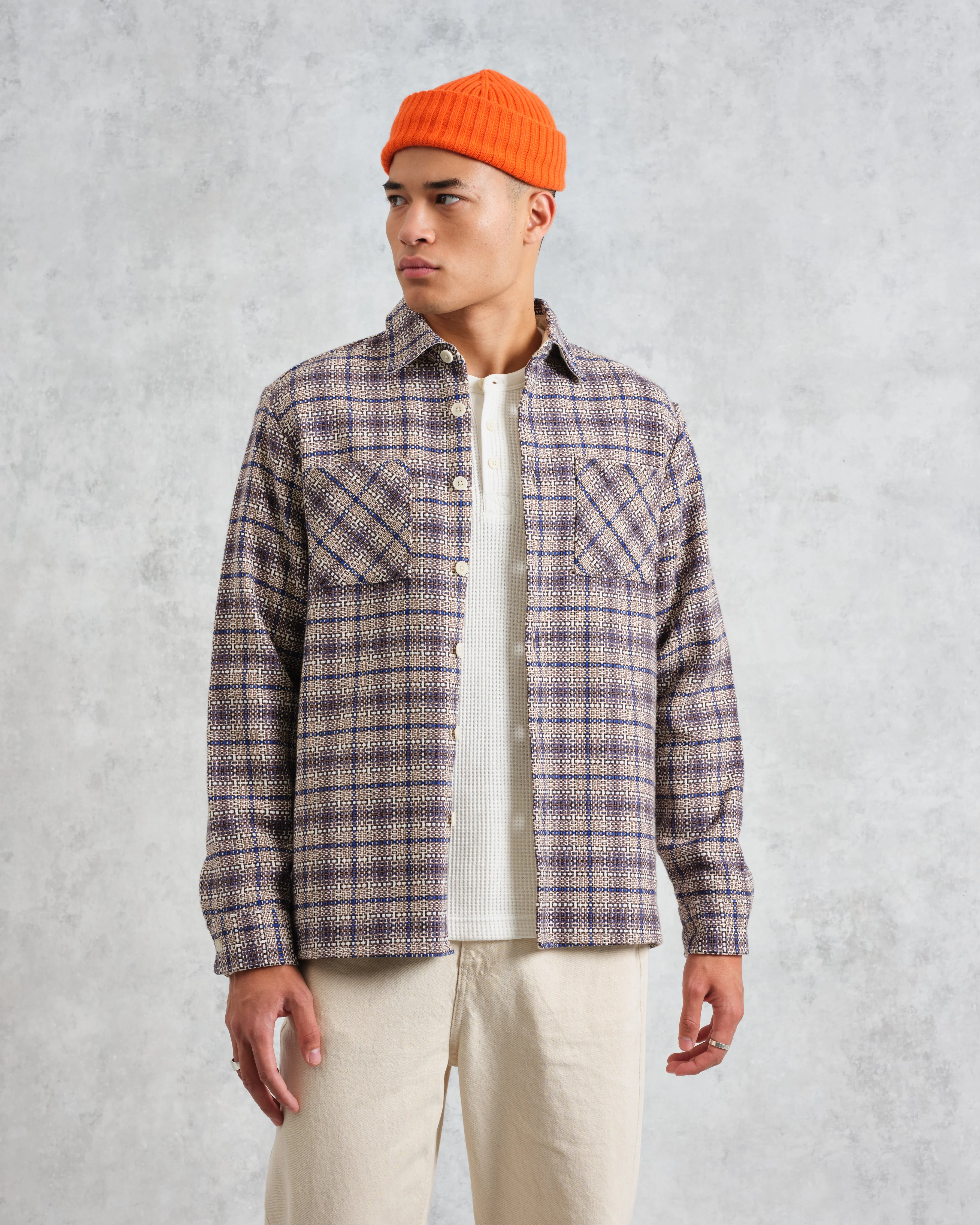 Whiting - Ecru And Blue Basket Check Overshirt - Image 2