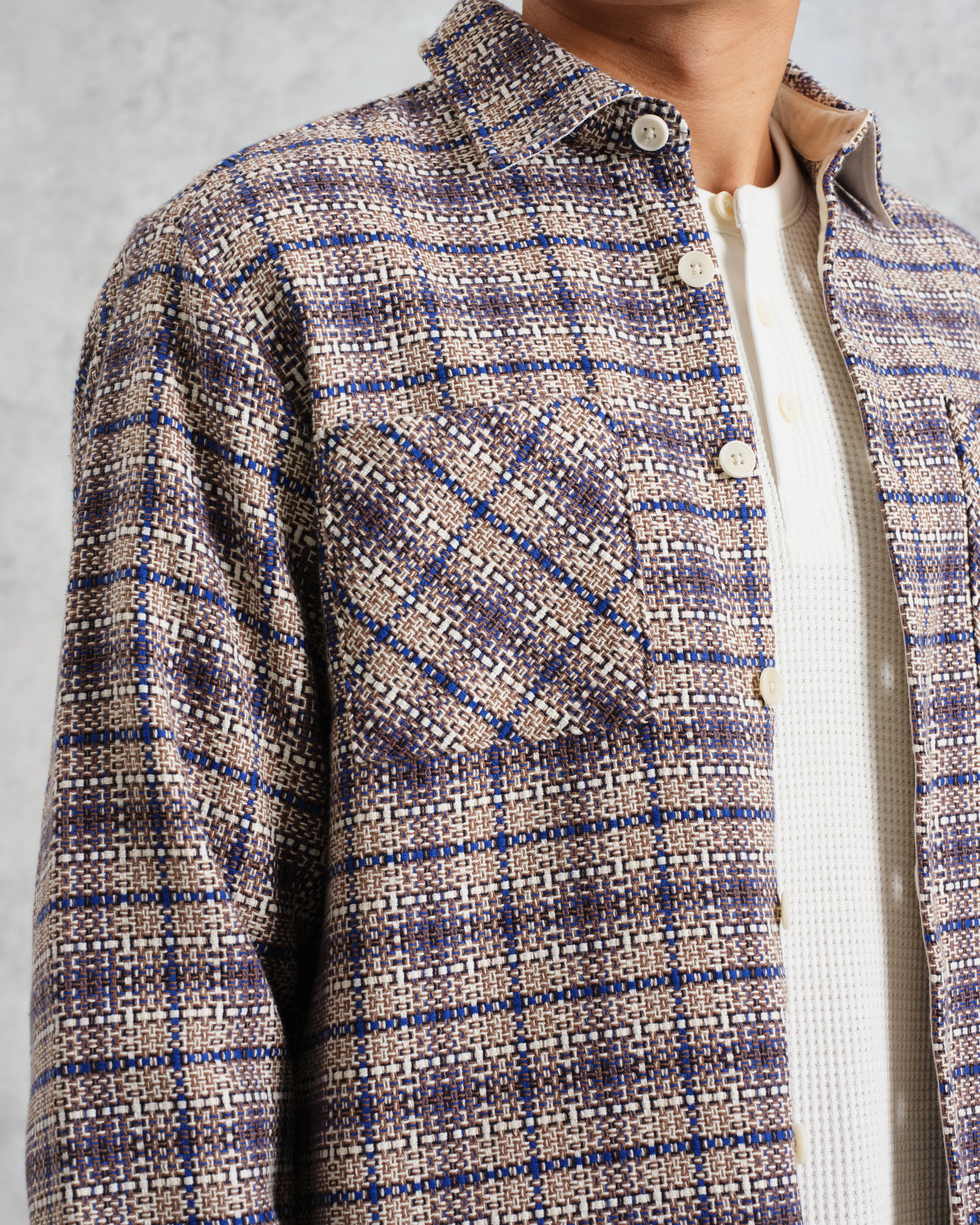 Whiting - Ecru And Blue Basket Check Overshirt - Image 3