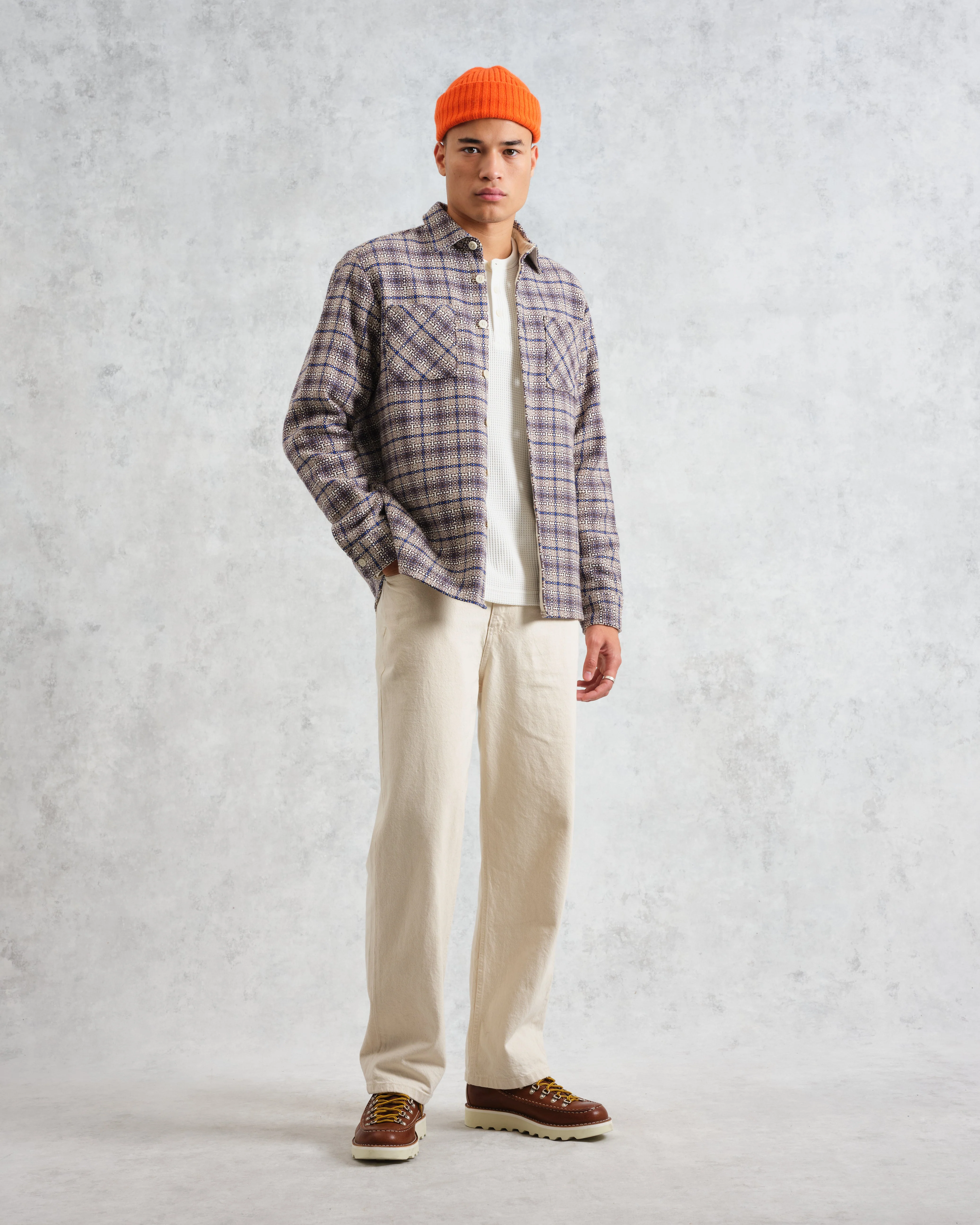 Whiting - Ecru And Blue Basket Check Overshirt - Image 4