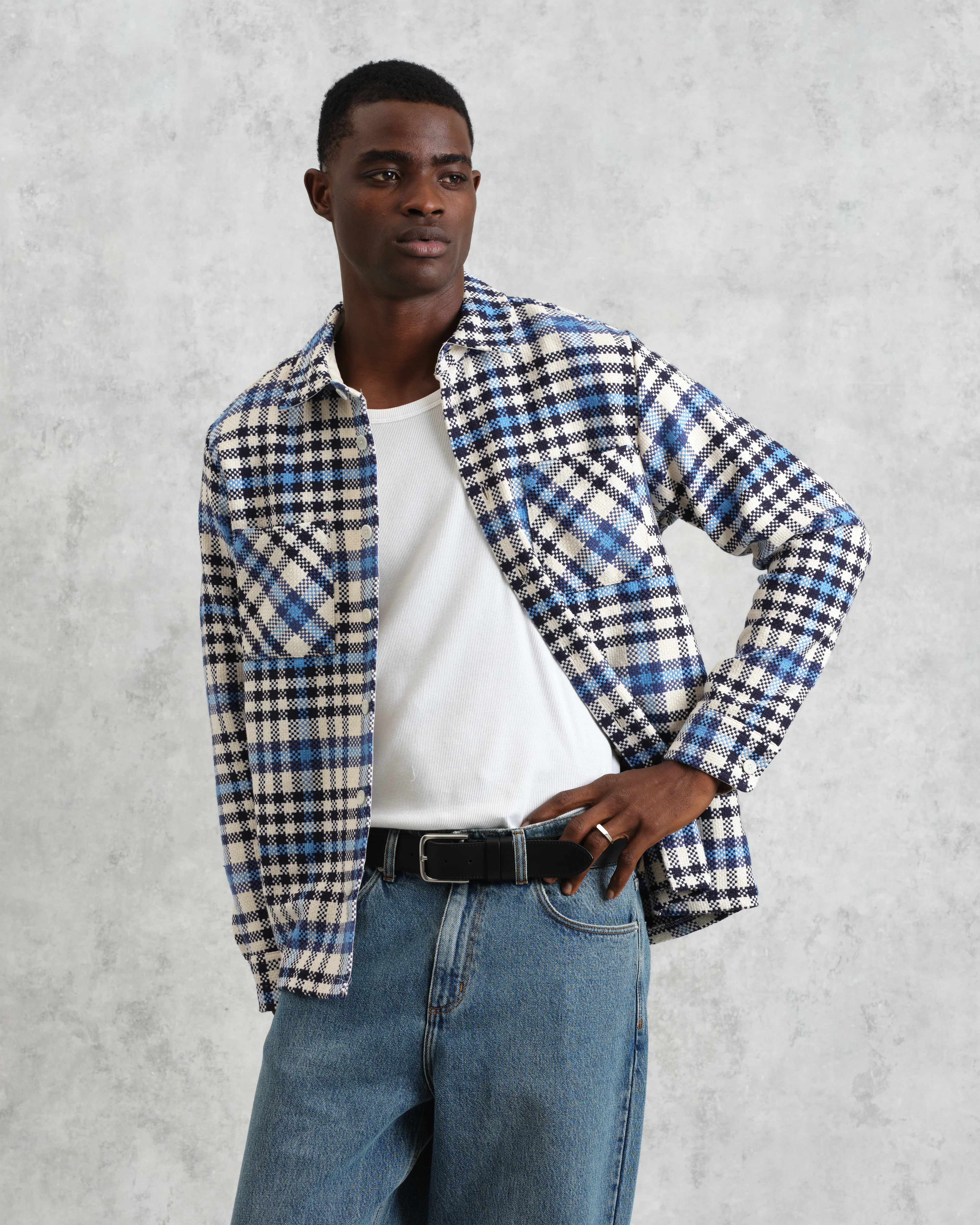Whiting - Ecru And Blue Strand Check Overshirt - Image 2