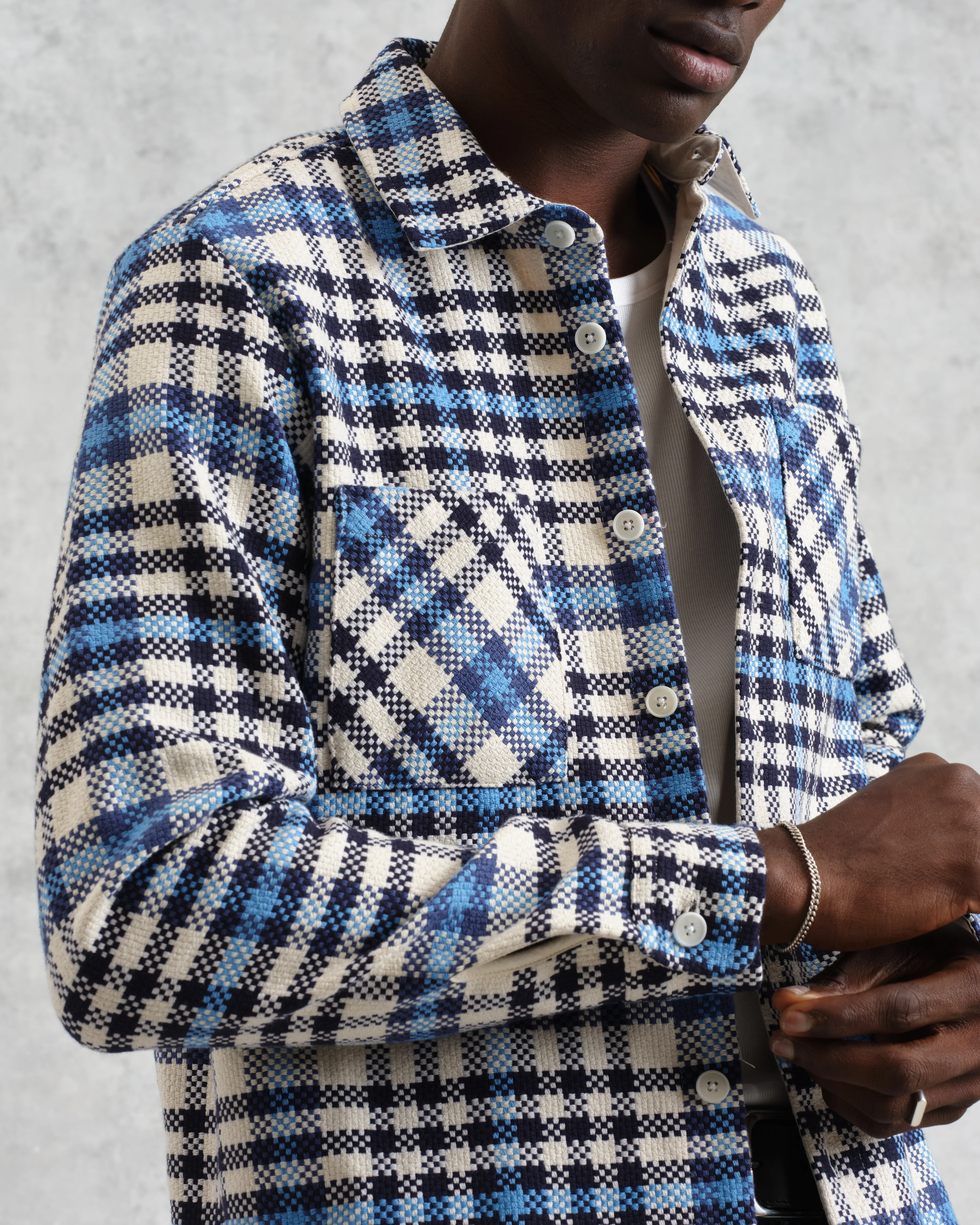 Whiting - Ecru And Blue Strand Check Overshirt - Image 3