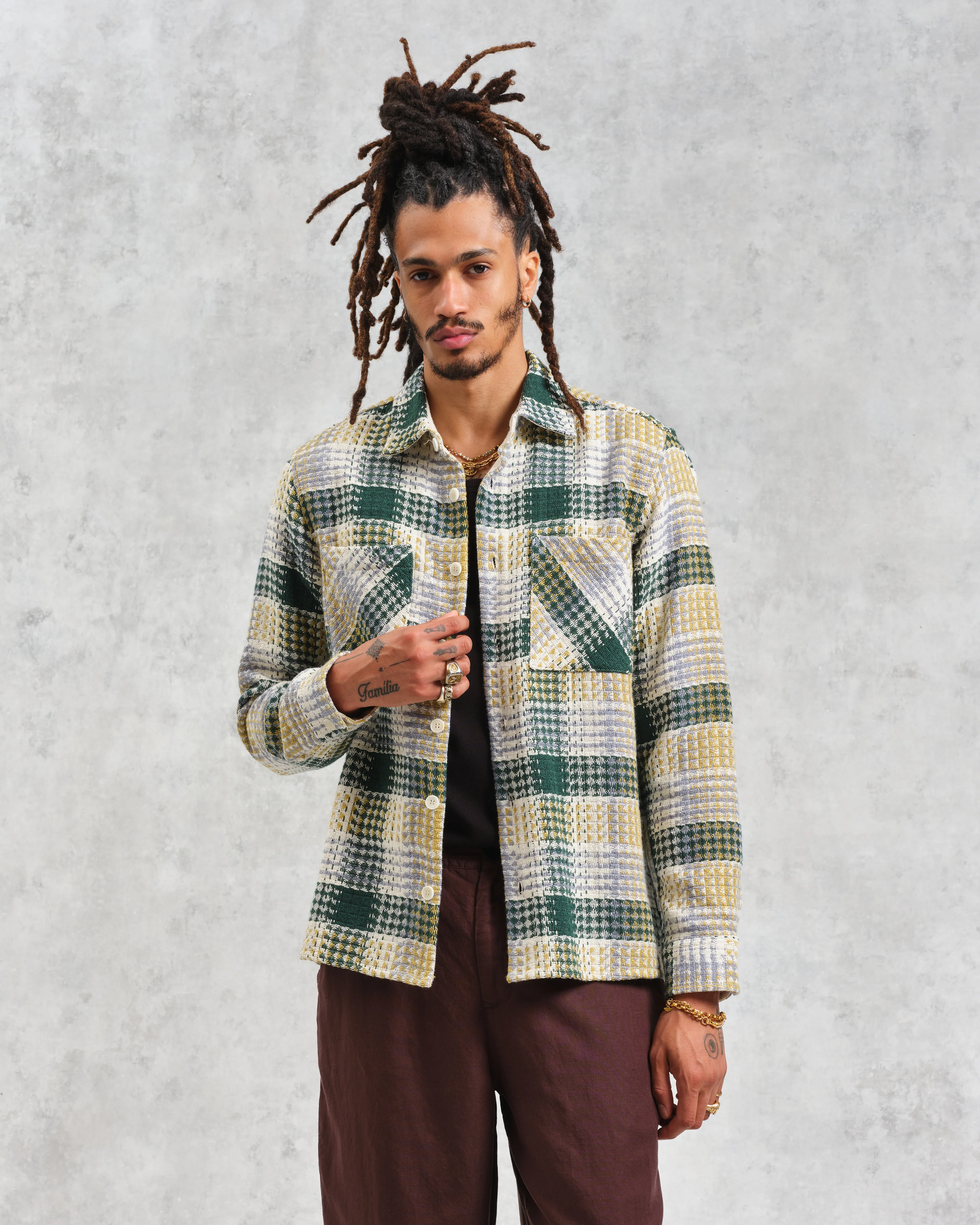 Whiting - Ecru And Green Addle Check Overshirt - Image 2