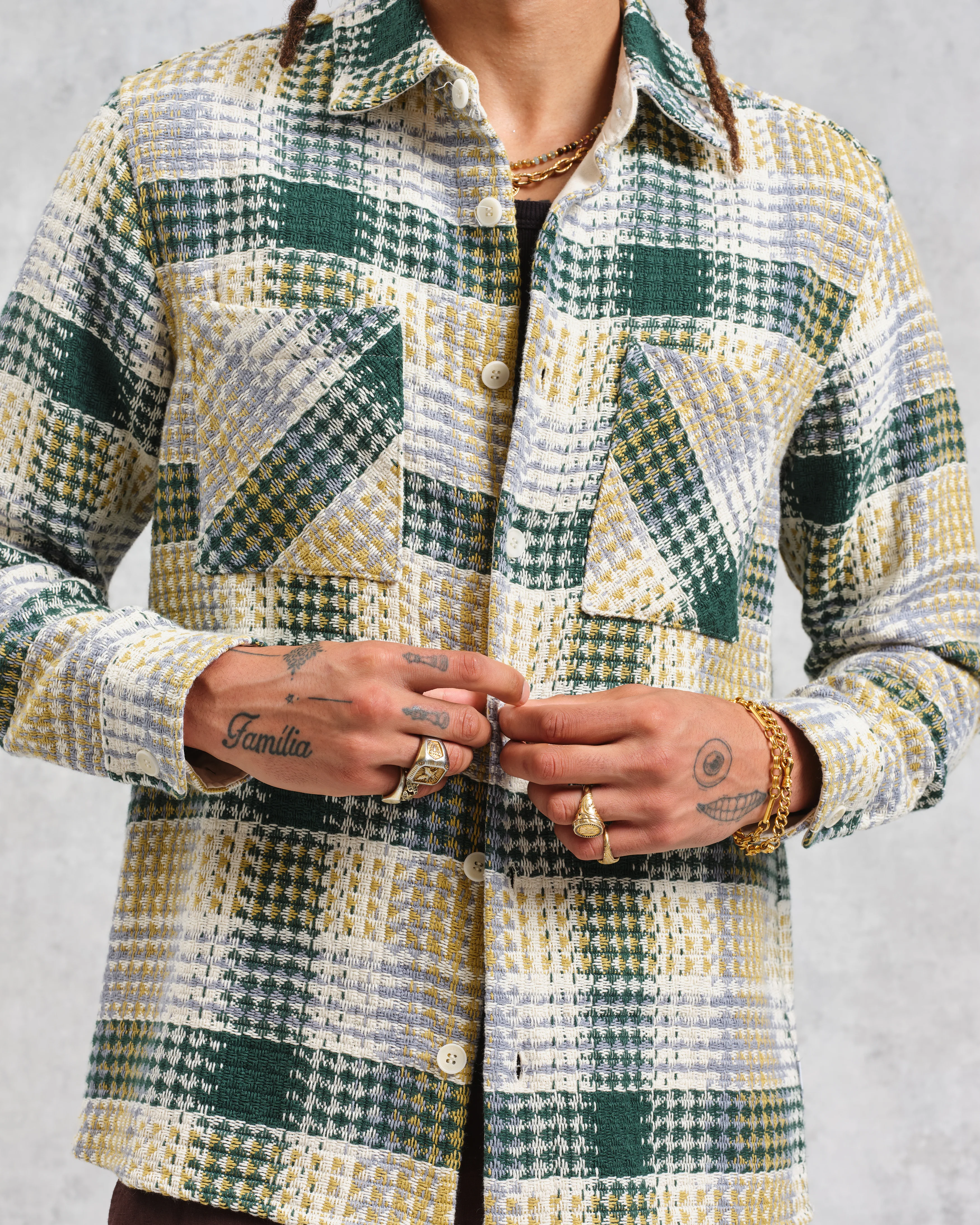 Whiting - Ecru And Green Addle Check Overshirt - Image 3