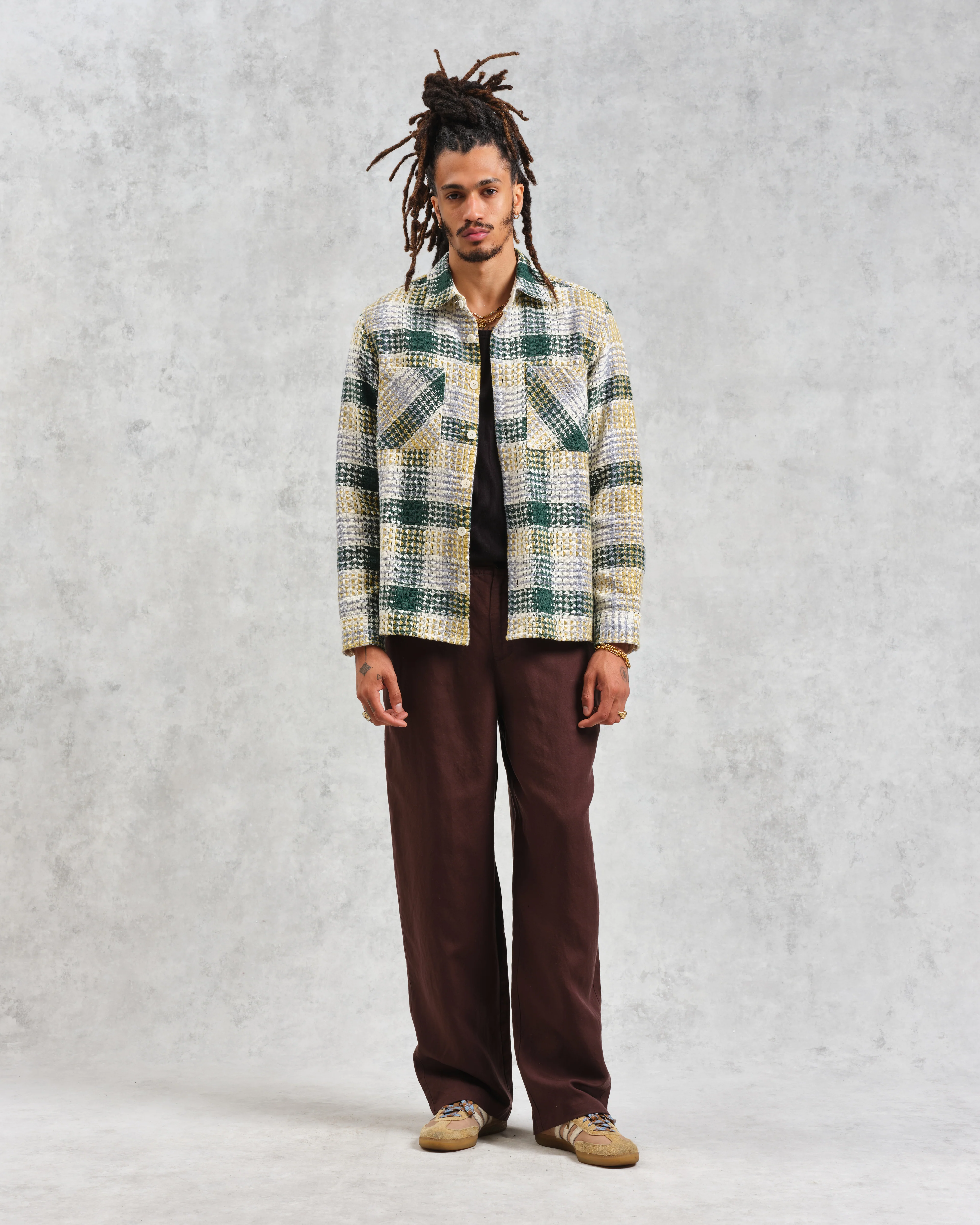 Whiting - Ecru And Green Addle Check Overshirt - Image 4