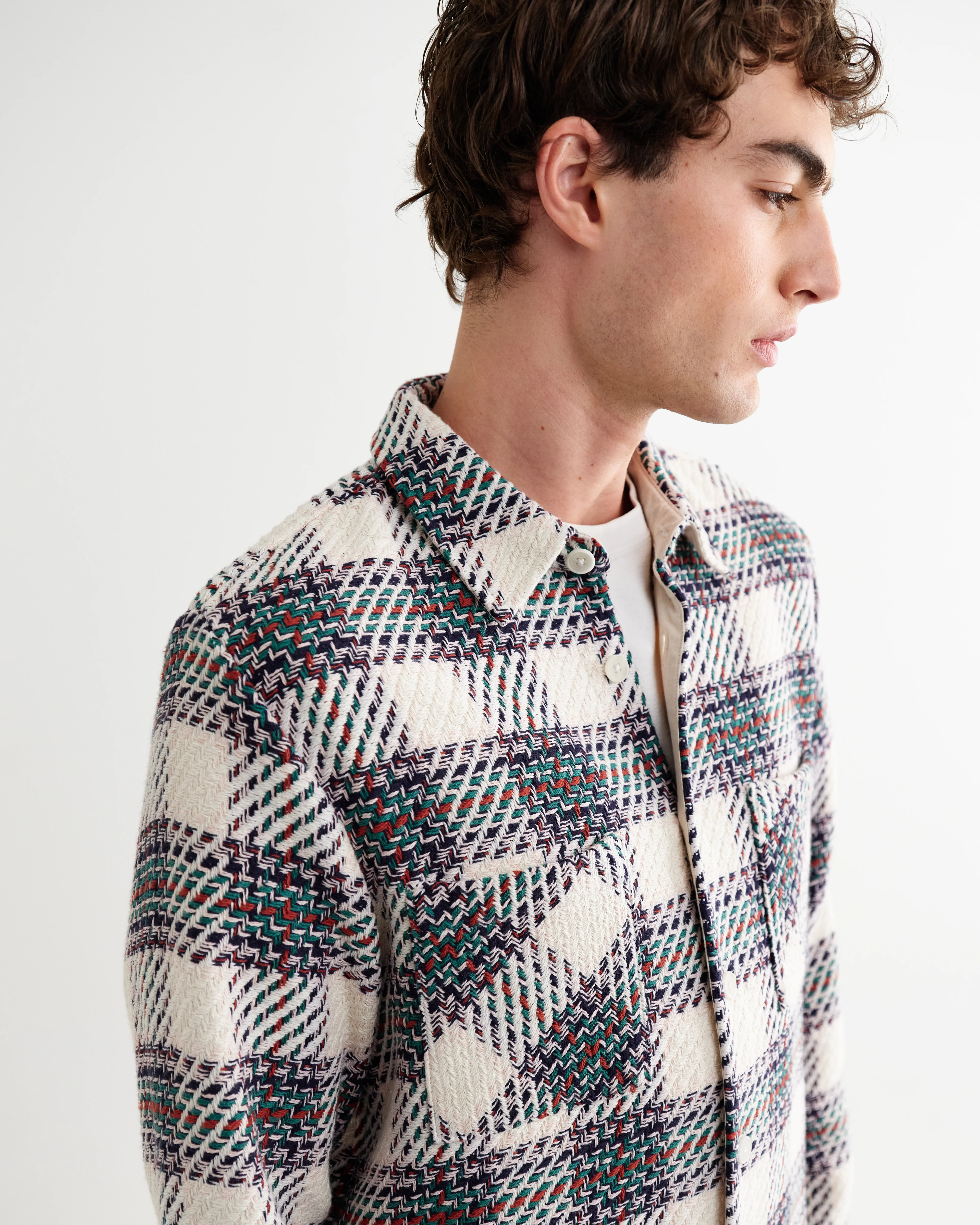Whiting - Ecru And Green Hutton Check Overshirt - Image 3