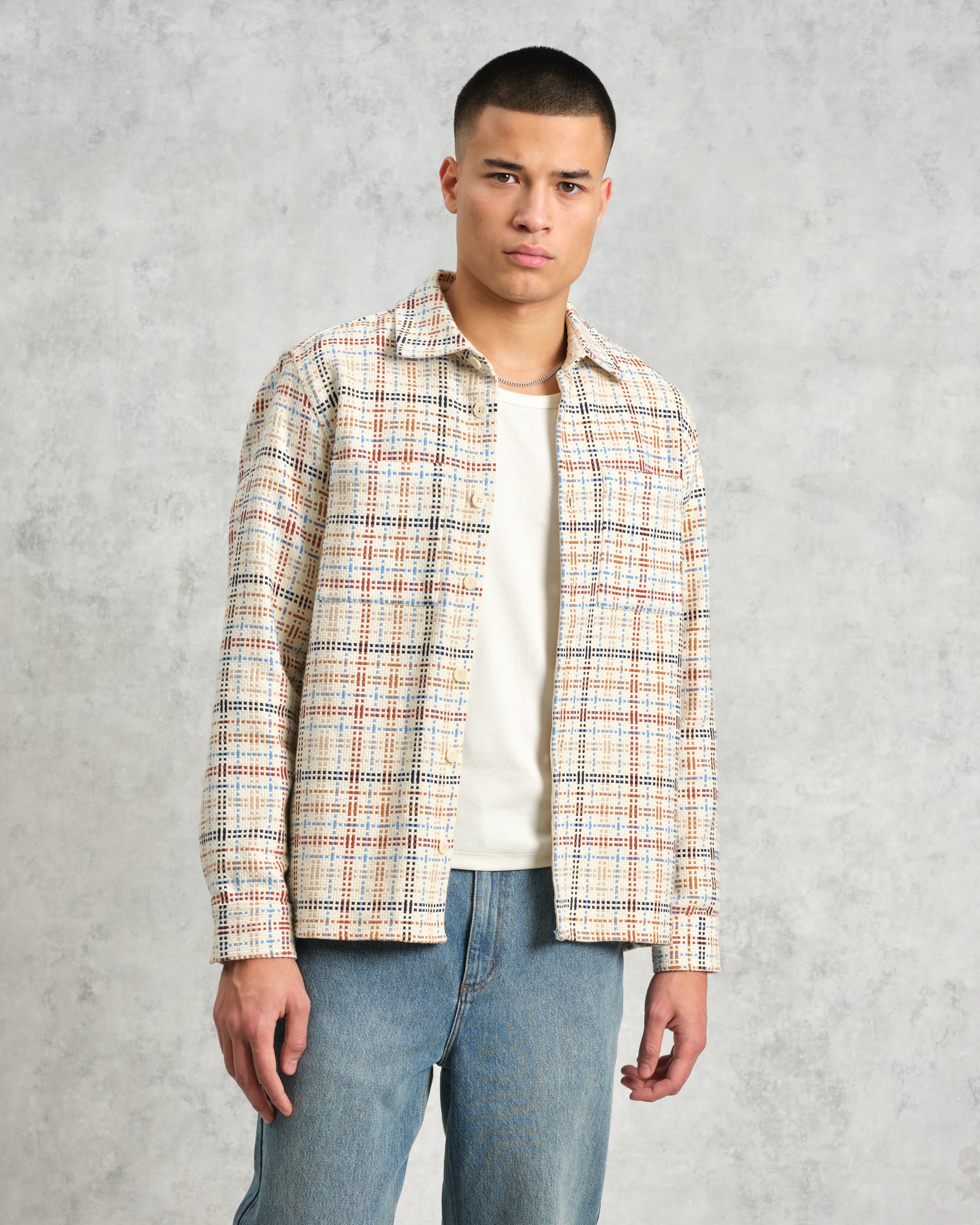 Whiting - Ecru And Multicolour Yard Check Overshirt - Image 3