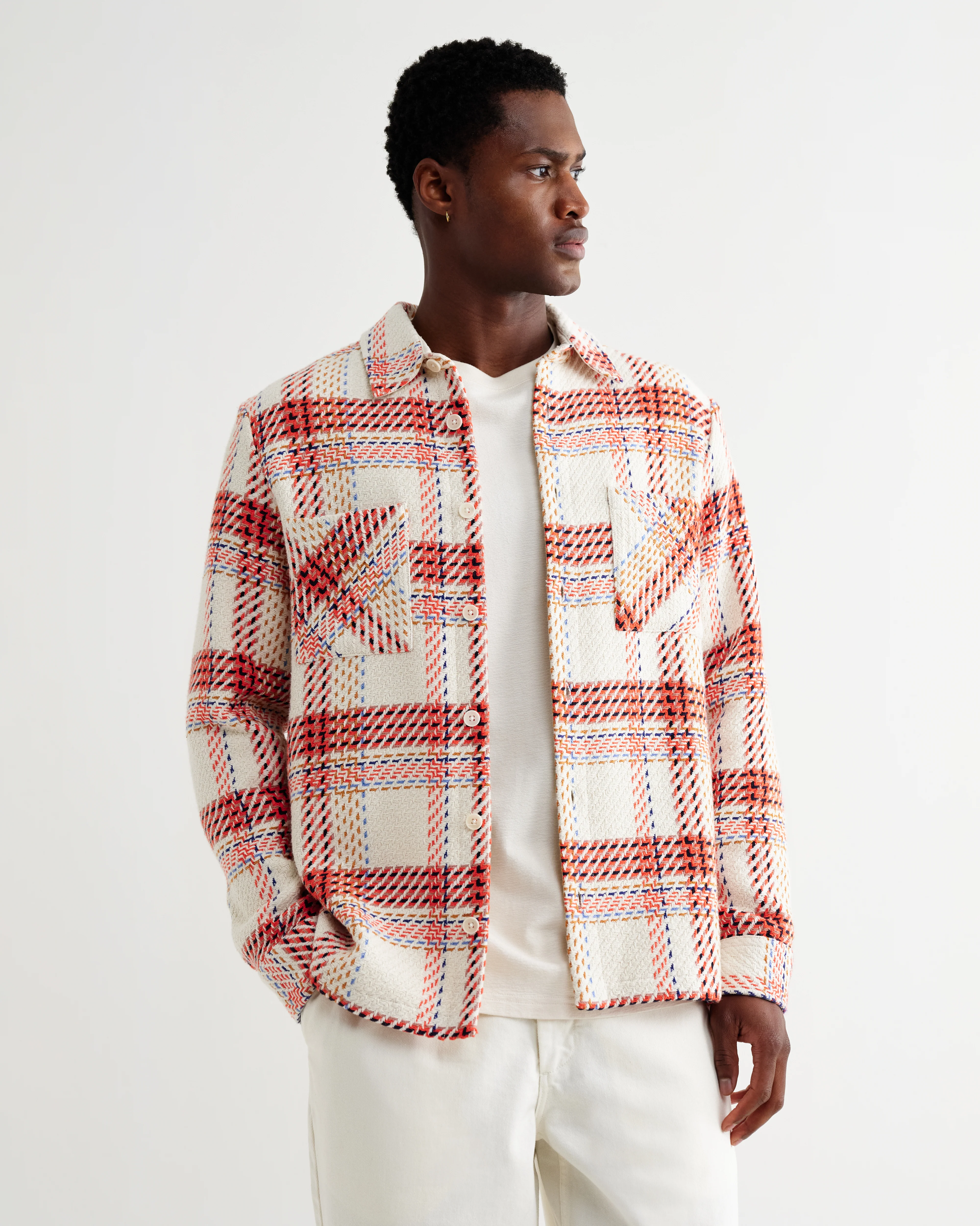 Whiting - Ecru And Red Plaid Weave Overshirt - Image 2