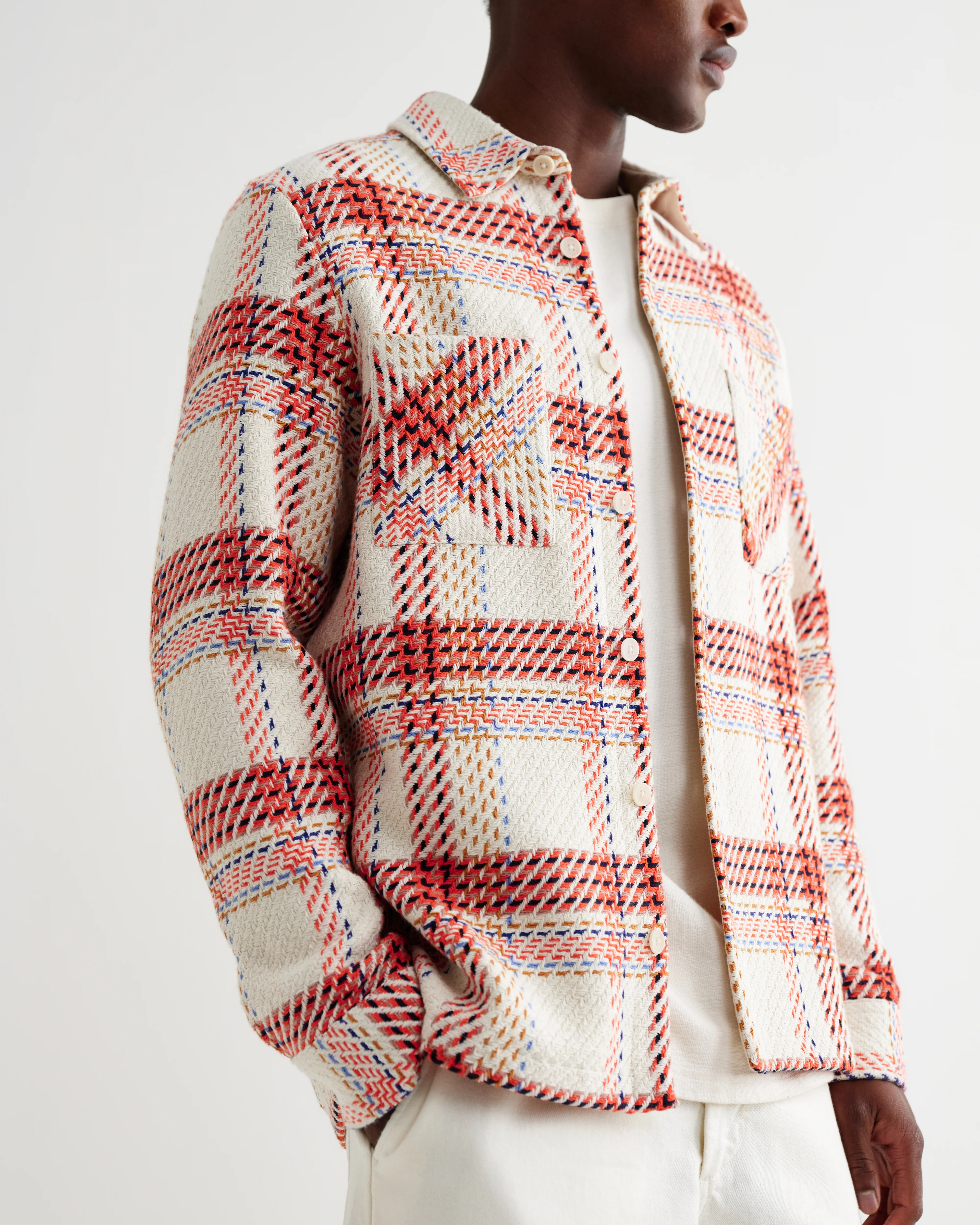 Whiting - Ecru And Red Plaid Weave Overshirt - Image 4