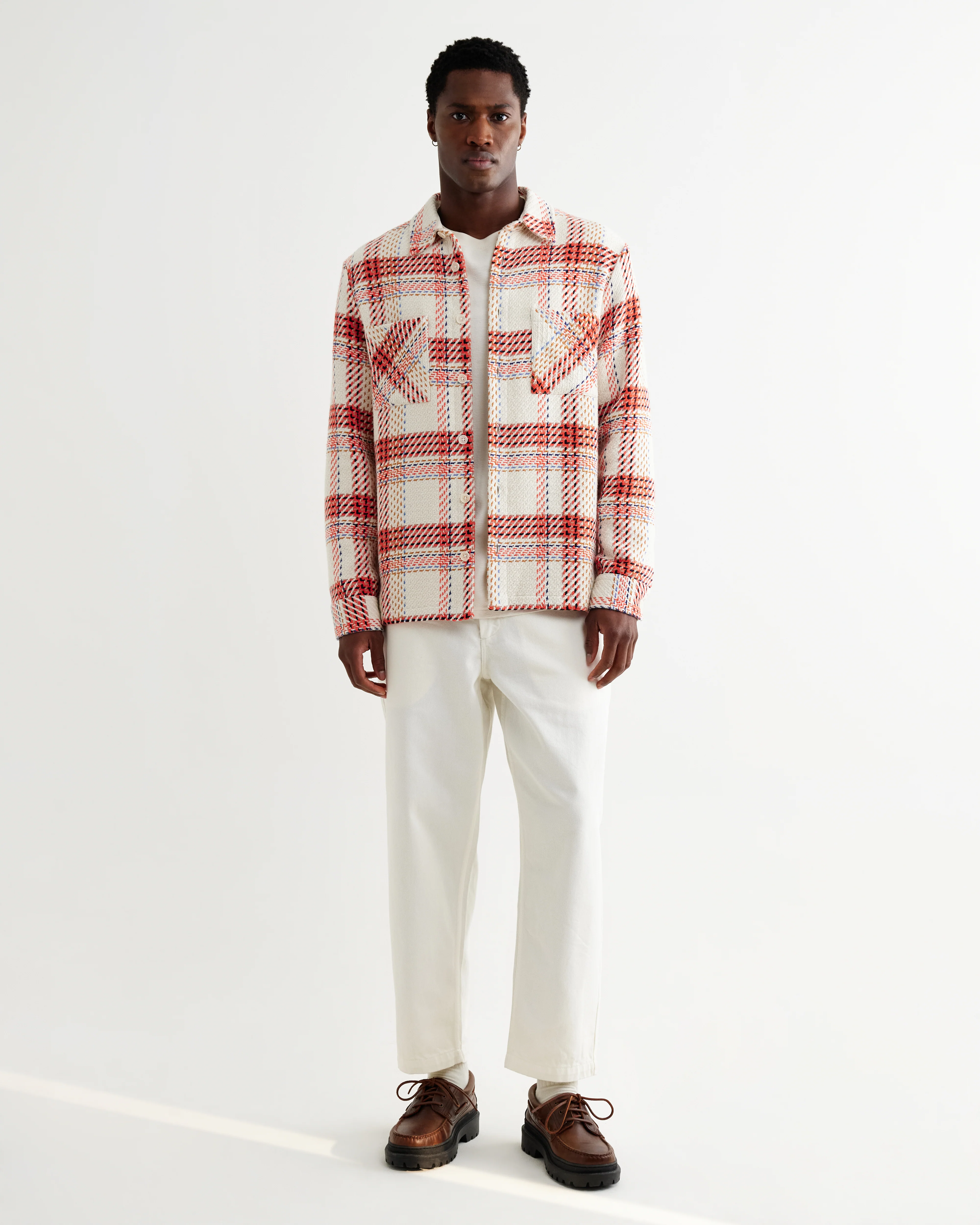 Whiting - Ecru And Red Plaid Weave Overshirt - Image 5
