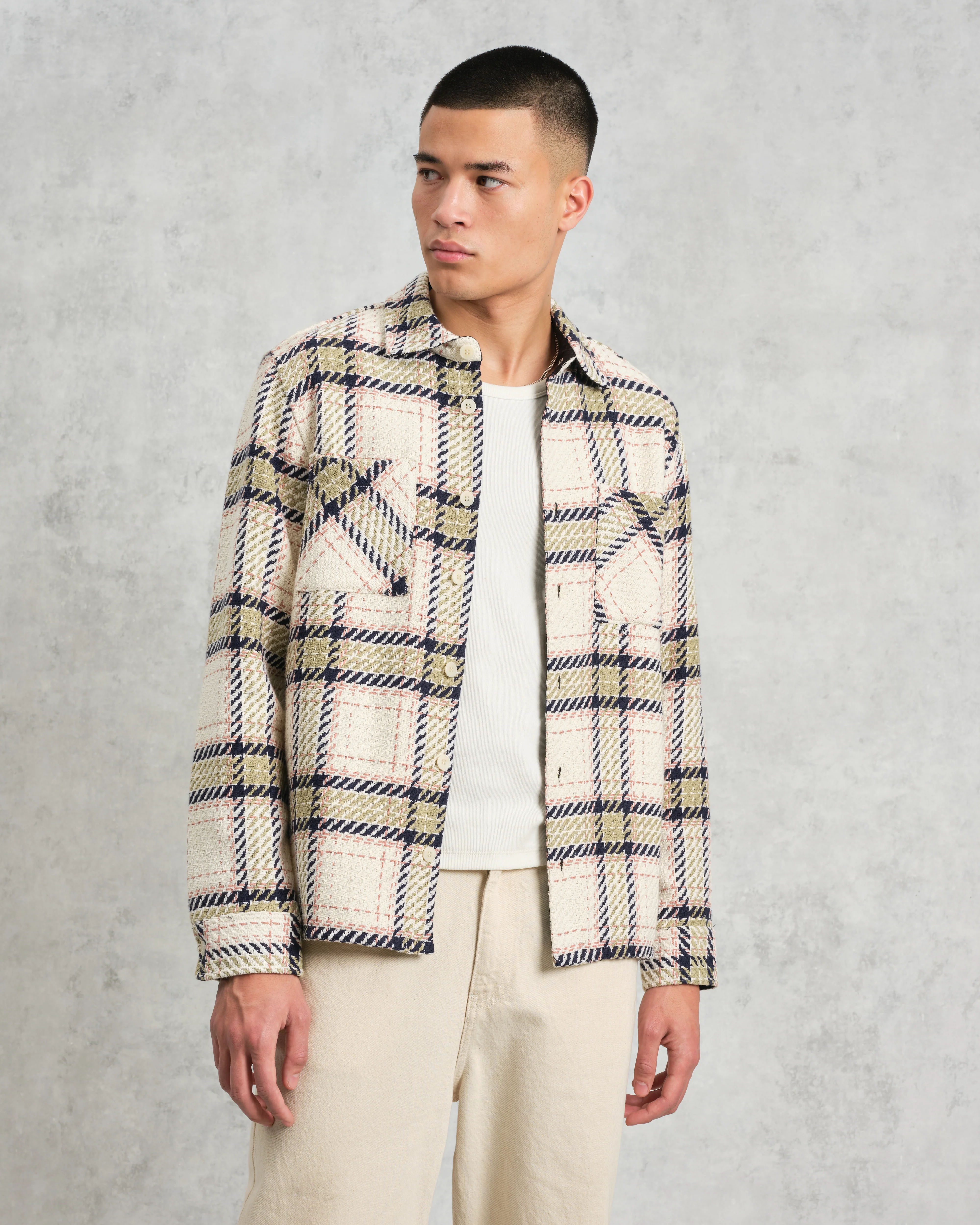 Whiting - Ecru And Sage Harp Check Overshirt - Image 2