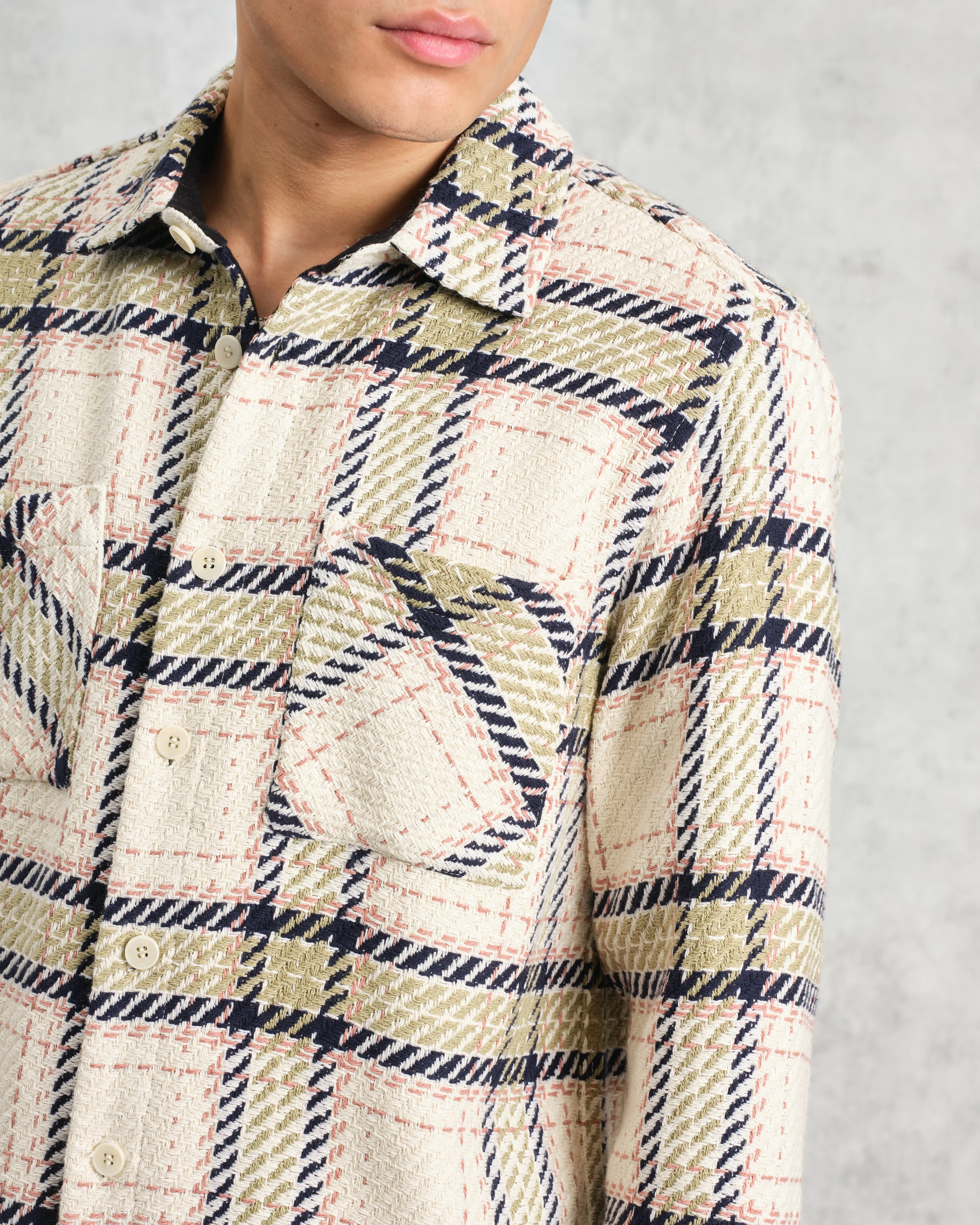 Whiting - Ecru And Sage Harp Check Overshirt - Image 3
