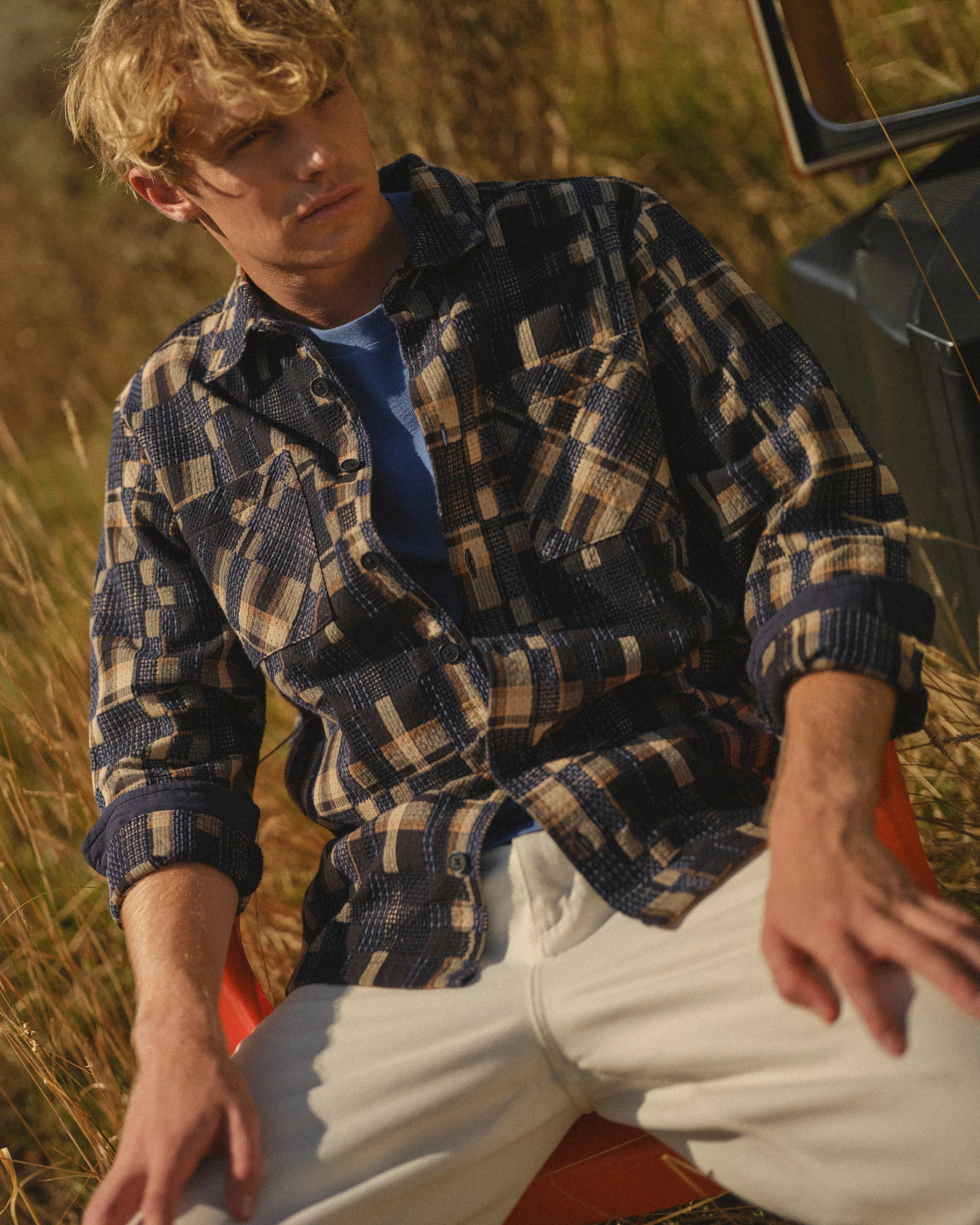 Whiting - Natural And Navy Glitch Check Overshirt - Image 3