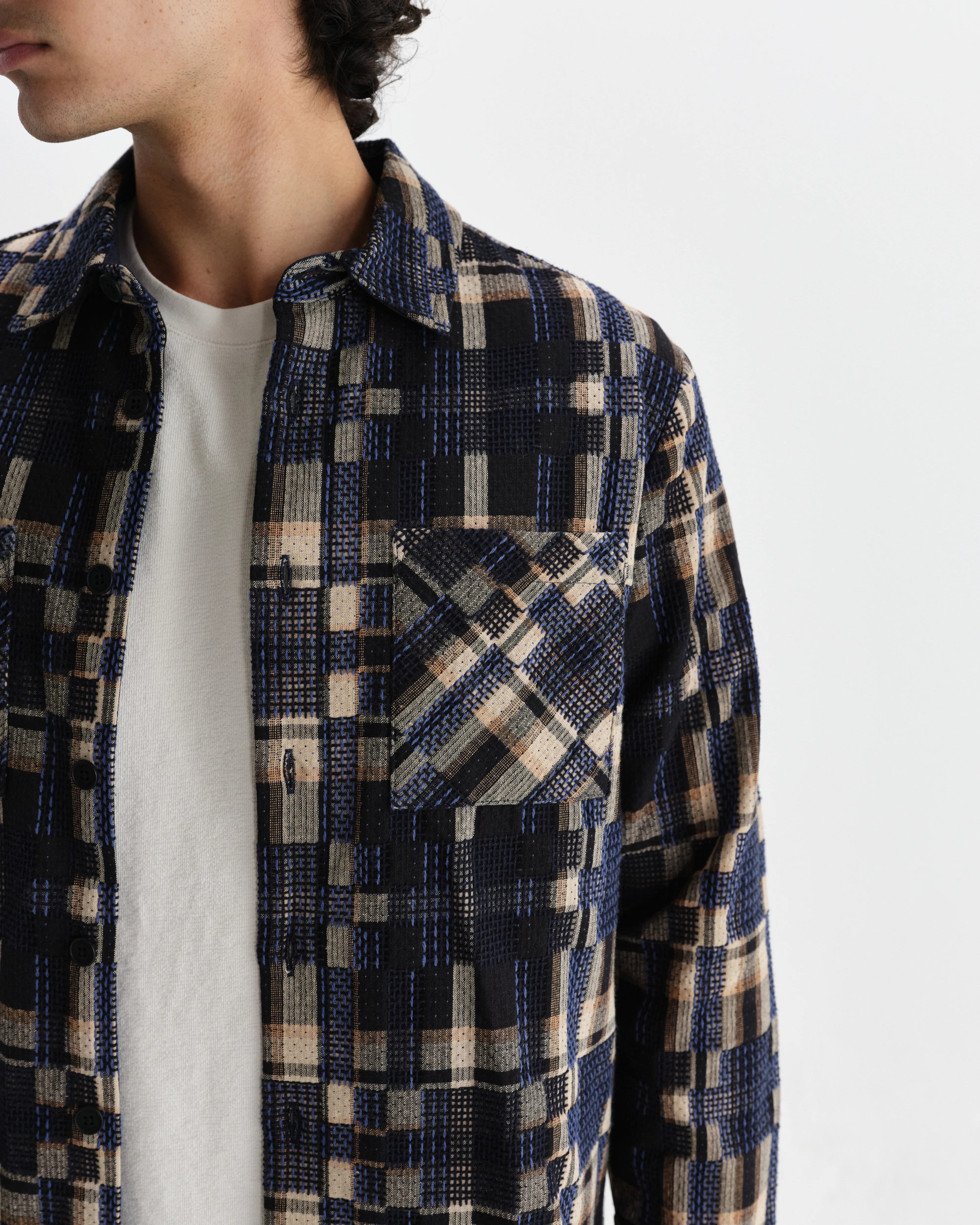 Whiting - Natural And Navy Glitch Check Overshirt - Image 4