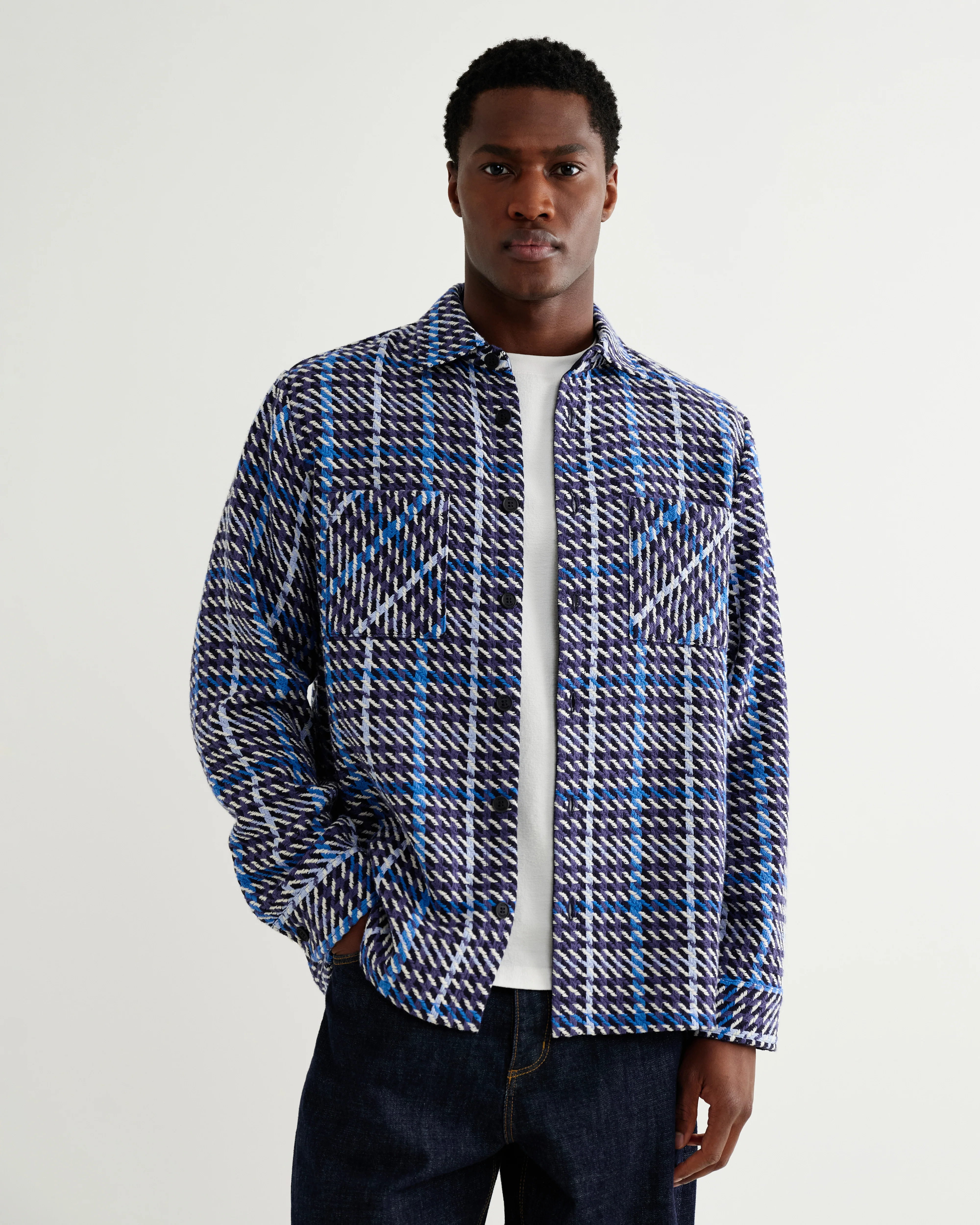 Whiting - Navy And Blue Houndstooth Weave Overshirt - Image 2