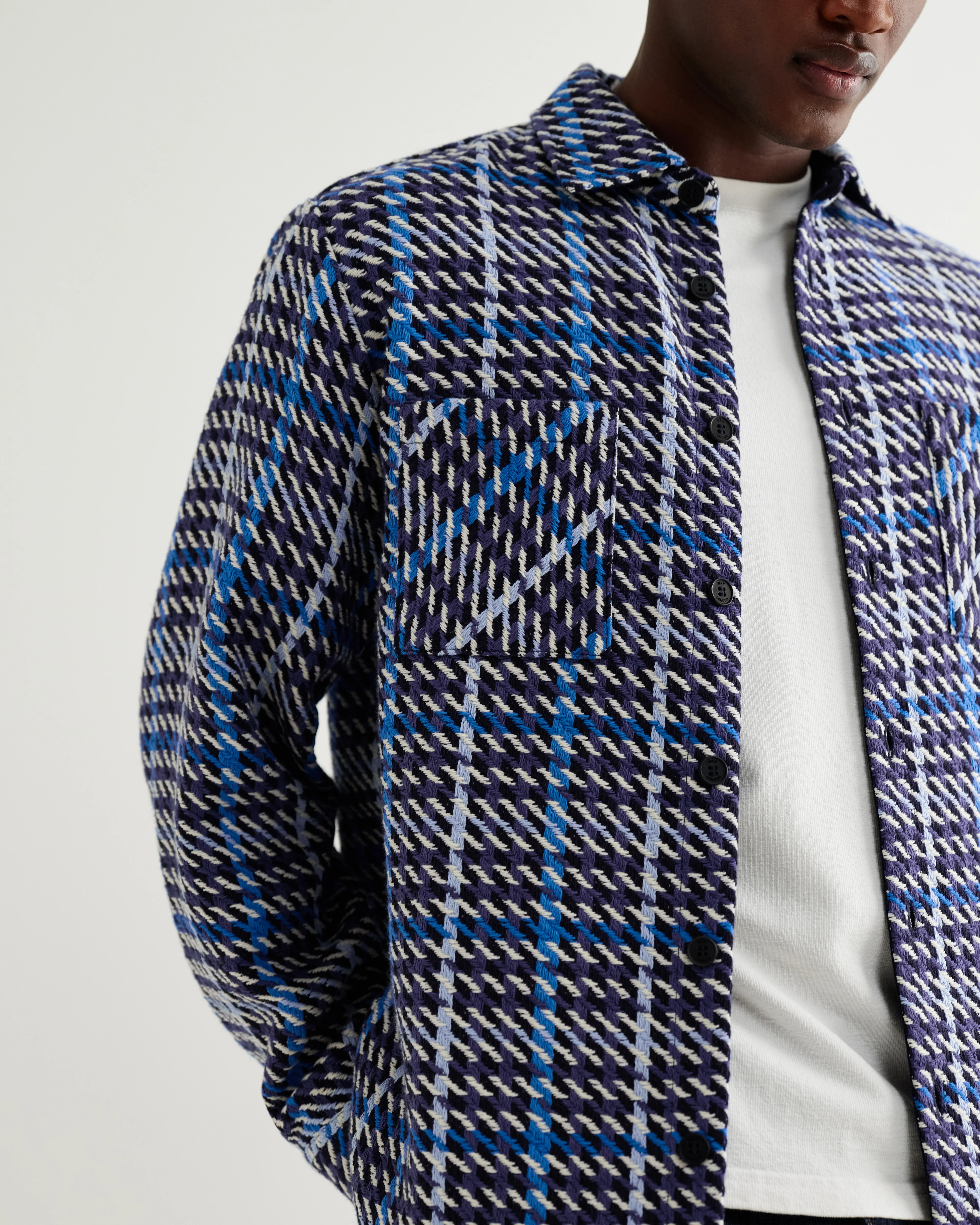 Whiting - Navy And Blue Houndstooth Weave Overshirt - Image 3