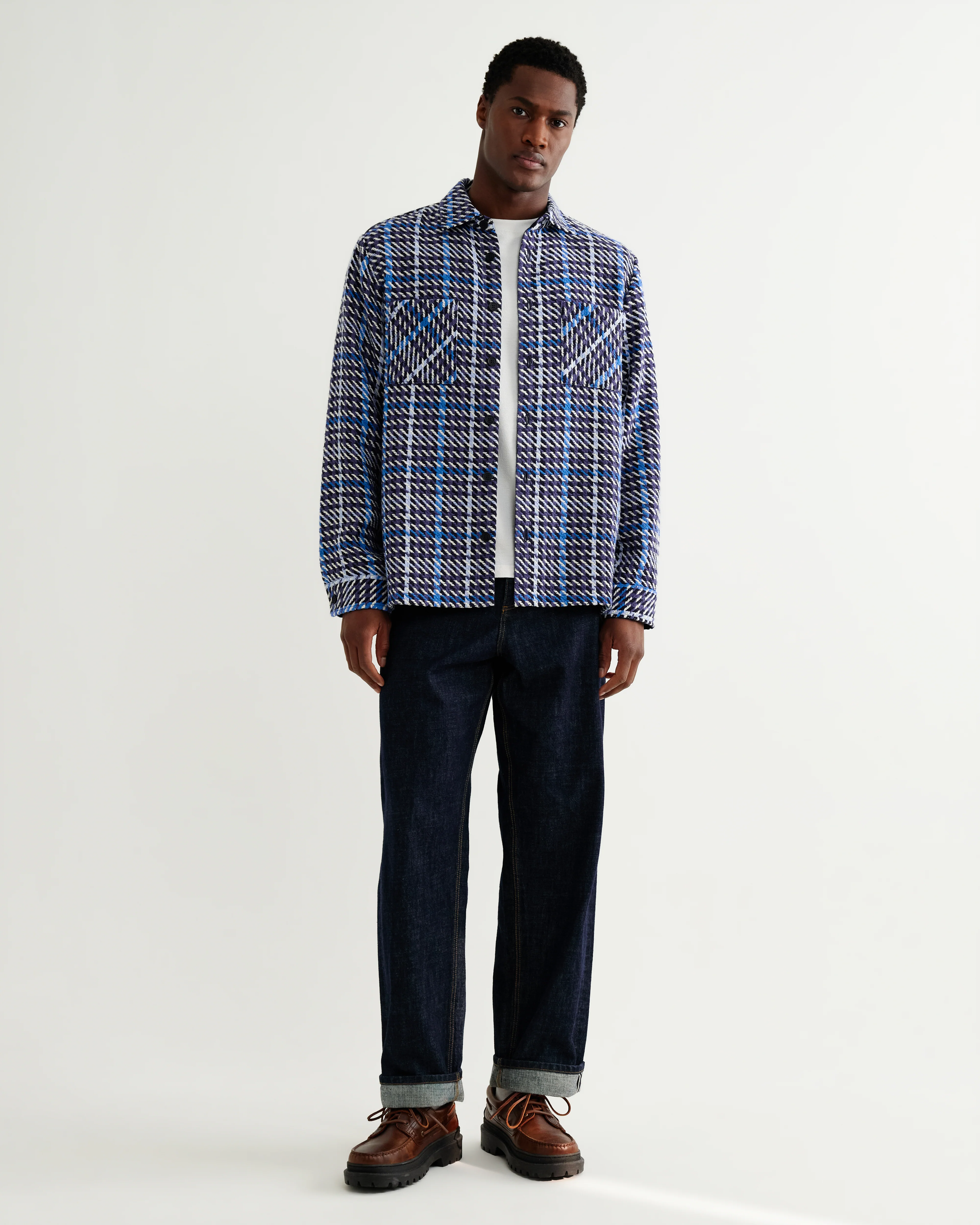 Whiting - Navy And Blue Houndstooth Weave Overshirt - Image 4