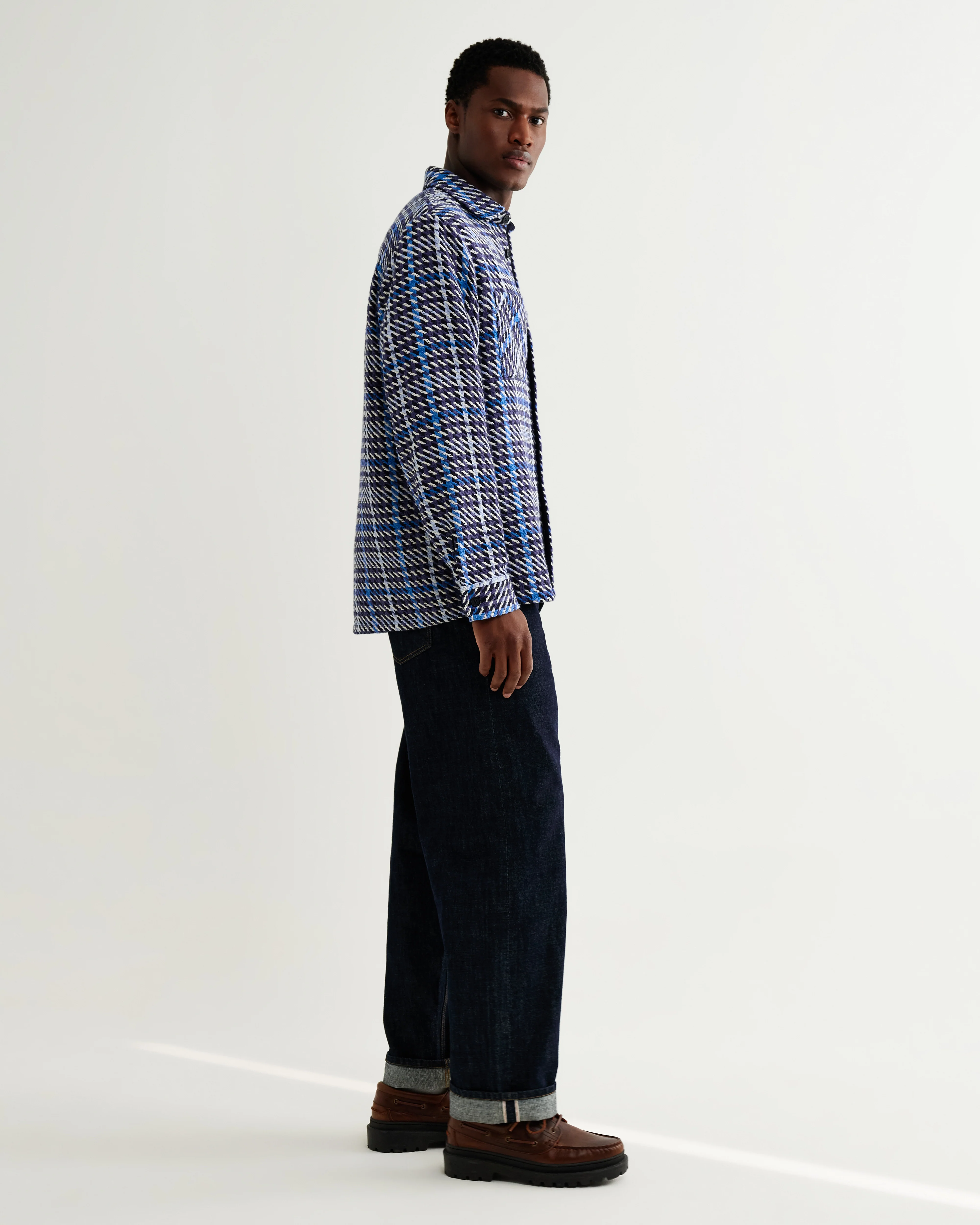 Whiting - Navy And Blue Houndstooth Weave Overshirt - Image 5