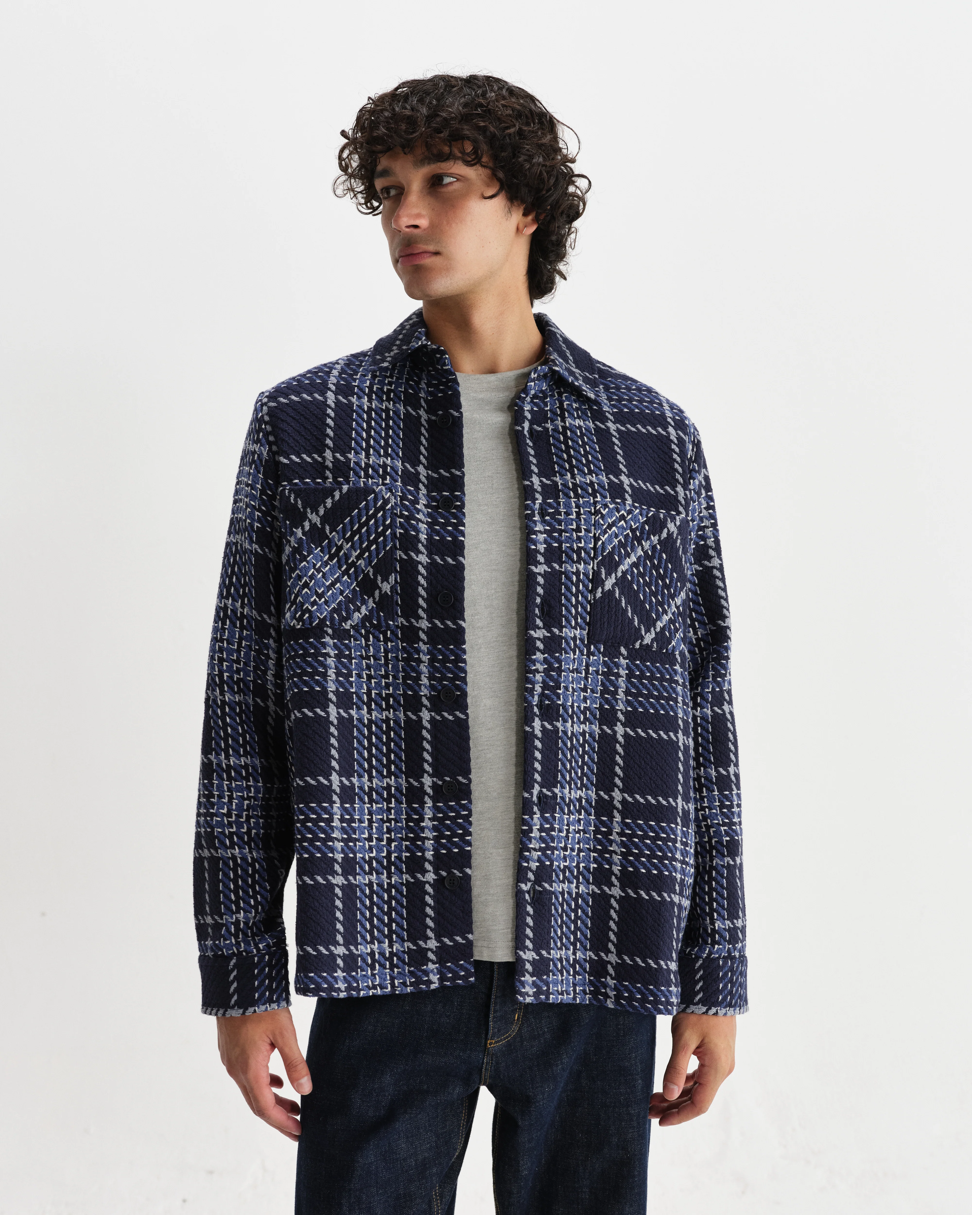 Whiting - Navy And Grey Wave Check Overshirt - Image 2
