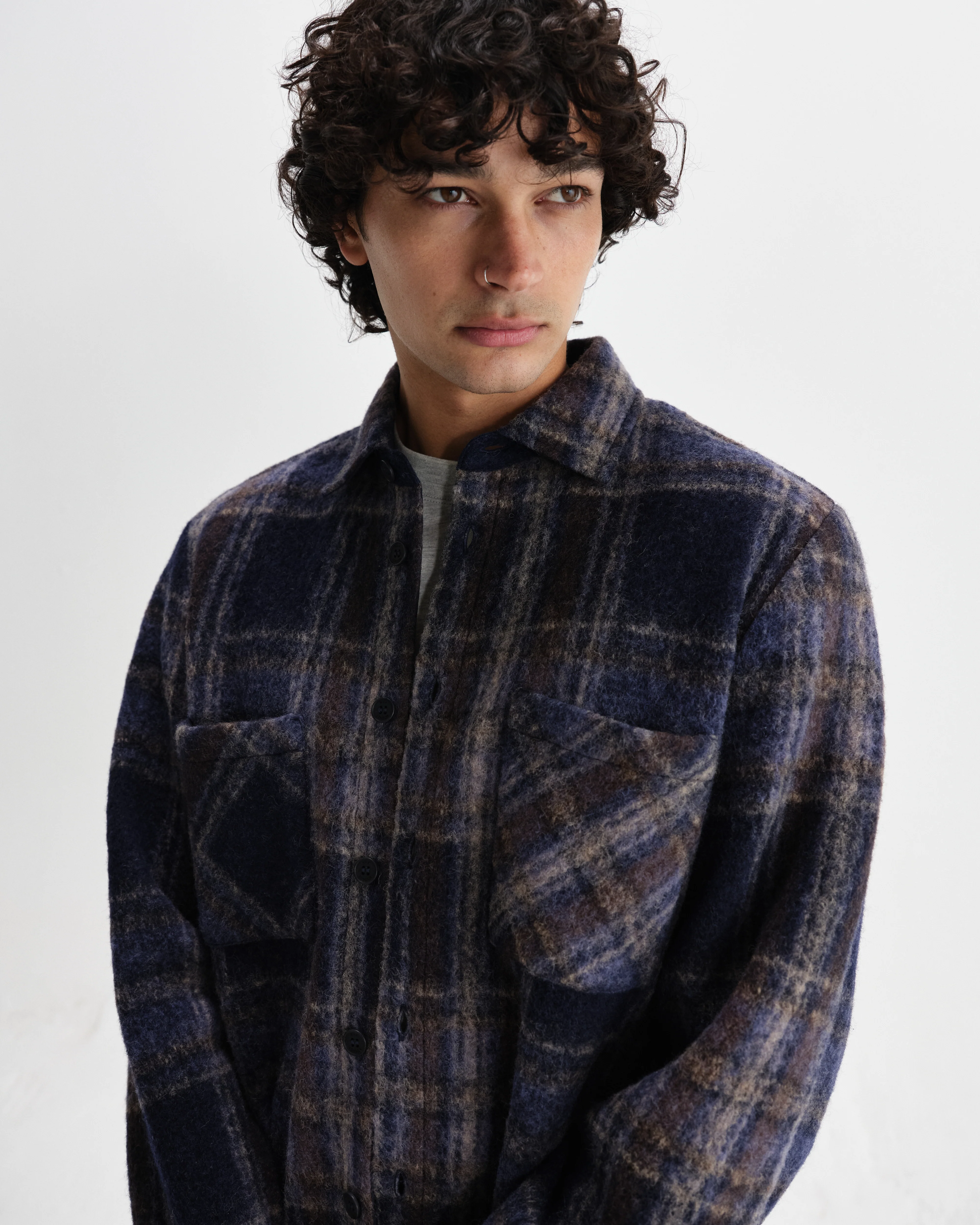 Whiting - Navy Wool Check Overshirt - Image 3