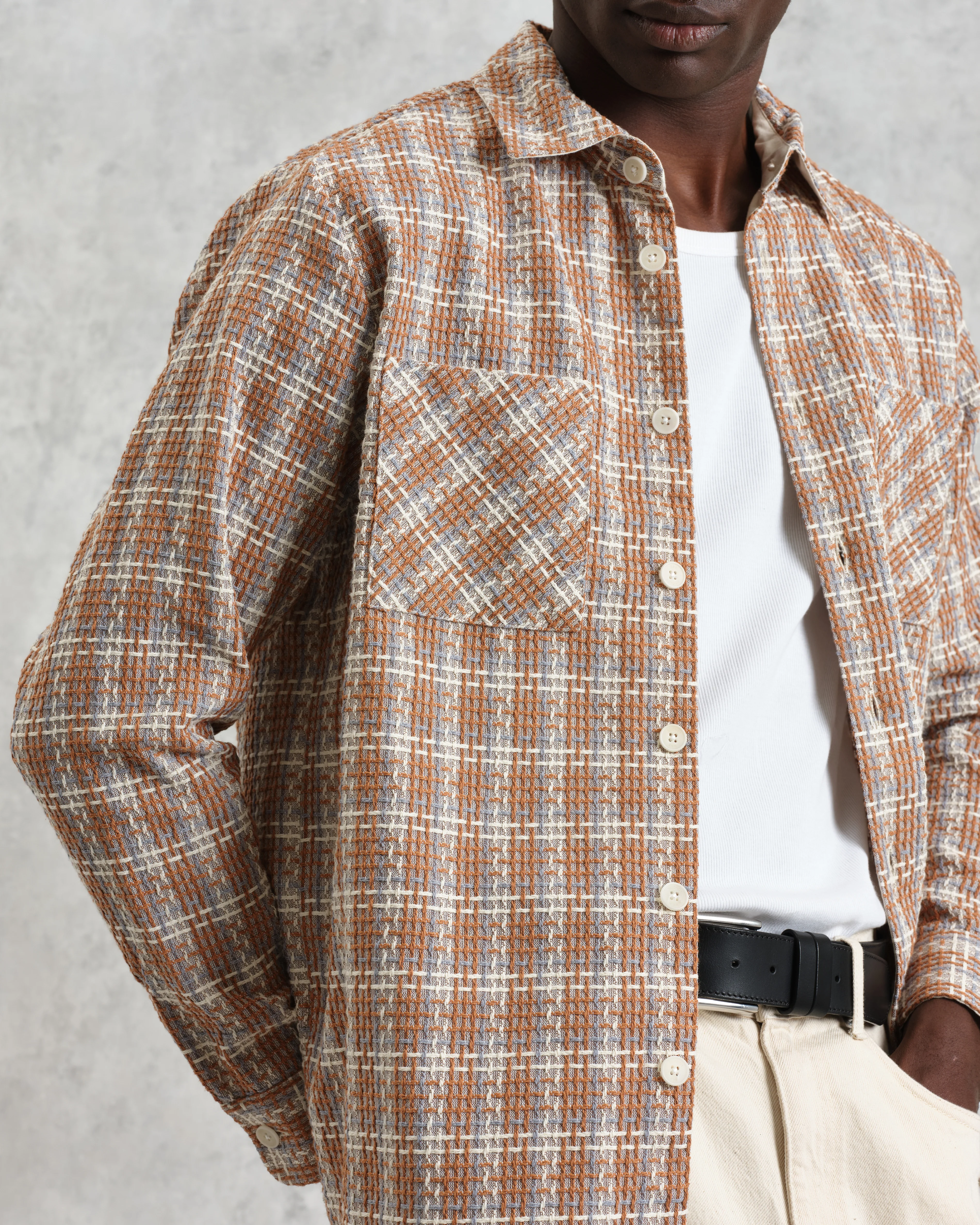 Whiting - Tan And Multicolour Ladder Check Overshirt - Image 3