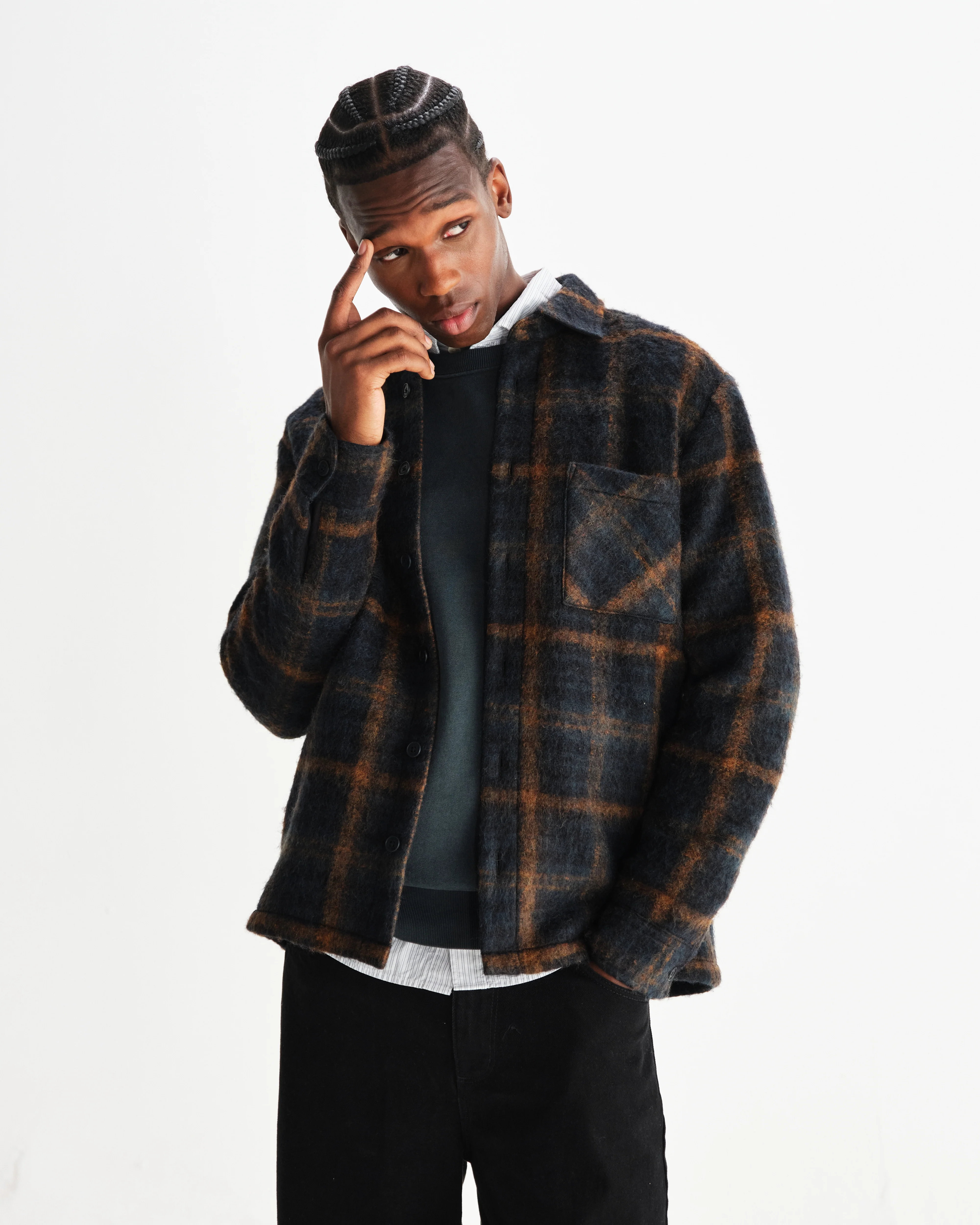 Whiting - Teal And Orange Drawn Check Wool Overshirt - Image 2