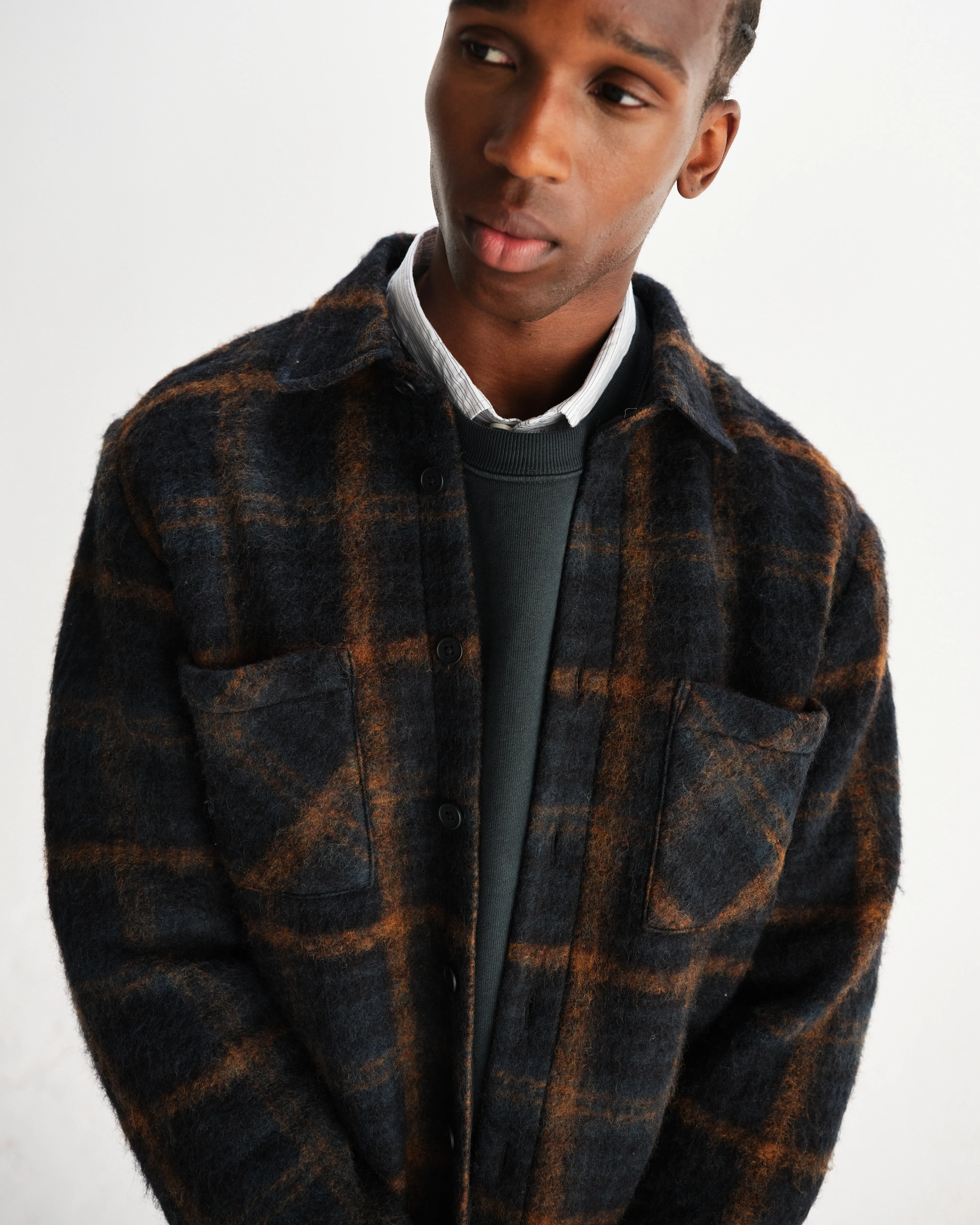 Whiting - Teal And Orange Drawn Check Wool Overshirt - Image 3