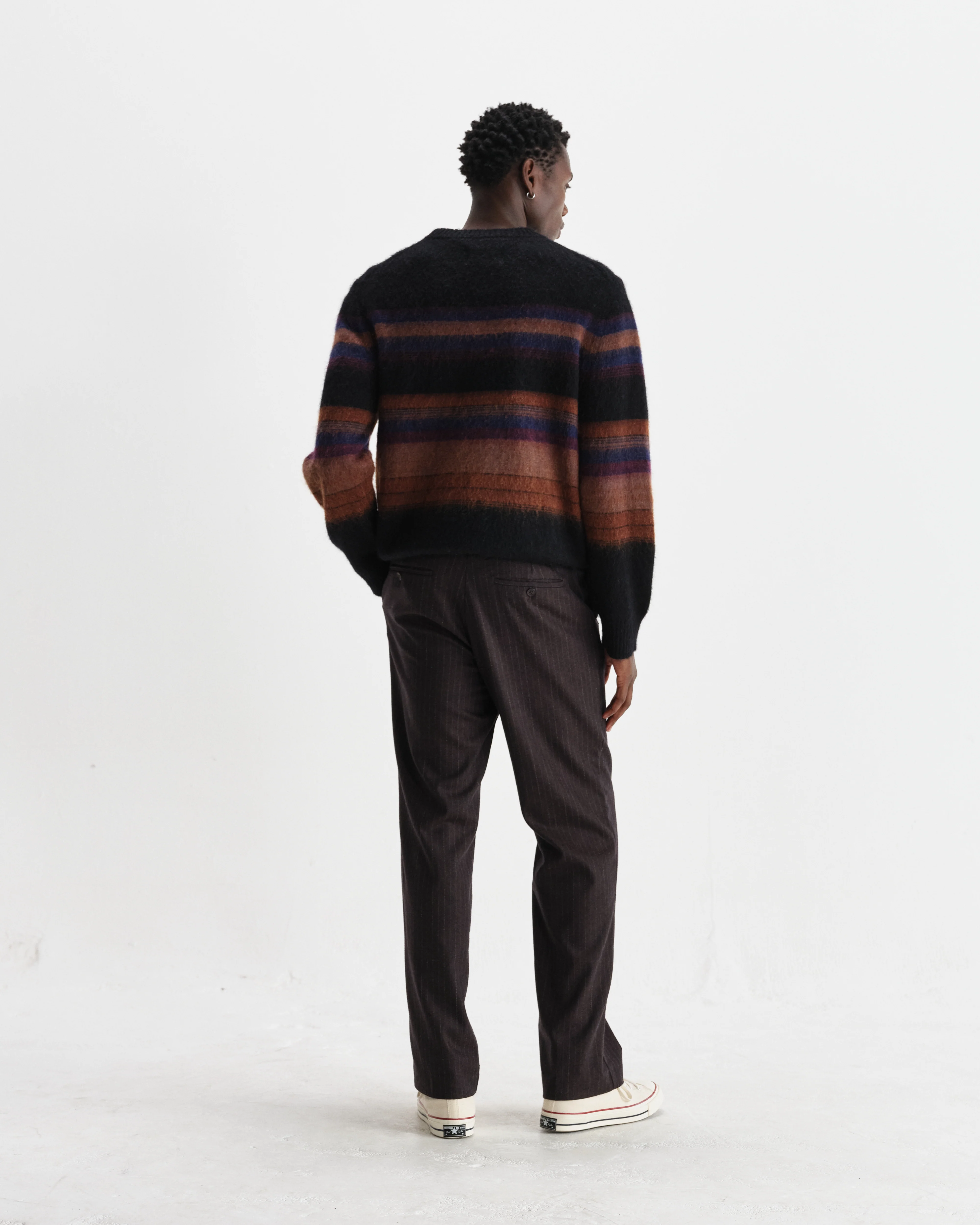 Wilde - Black And Dark Multicolour Brush Stripe Wool Crewneck - Image 6