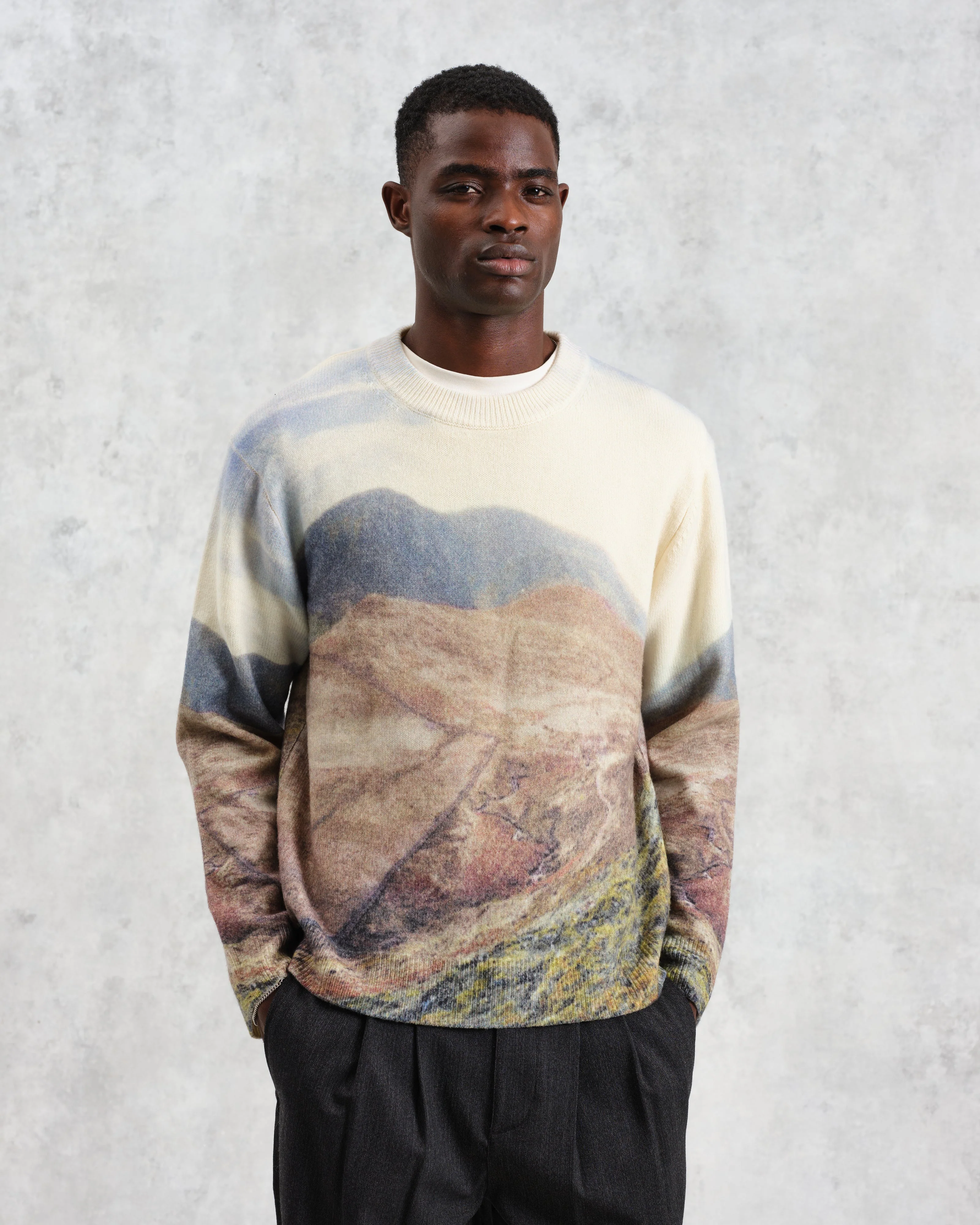 Wilde - Natural Landscape Print Wool Jumper - Image 2