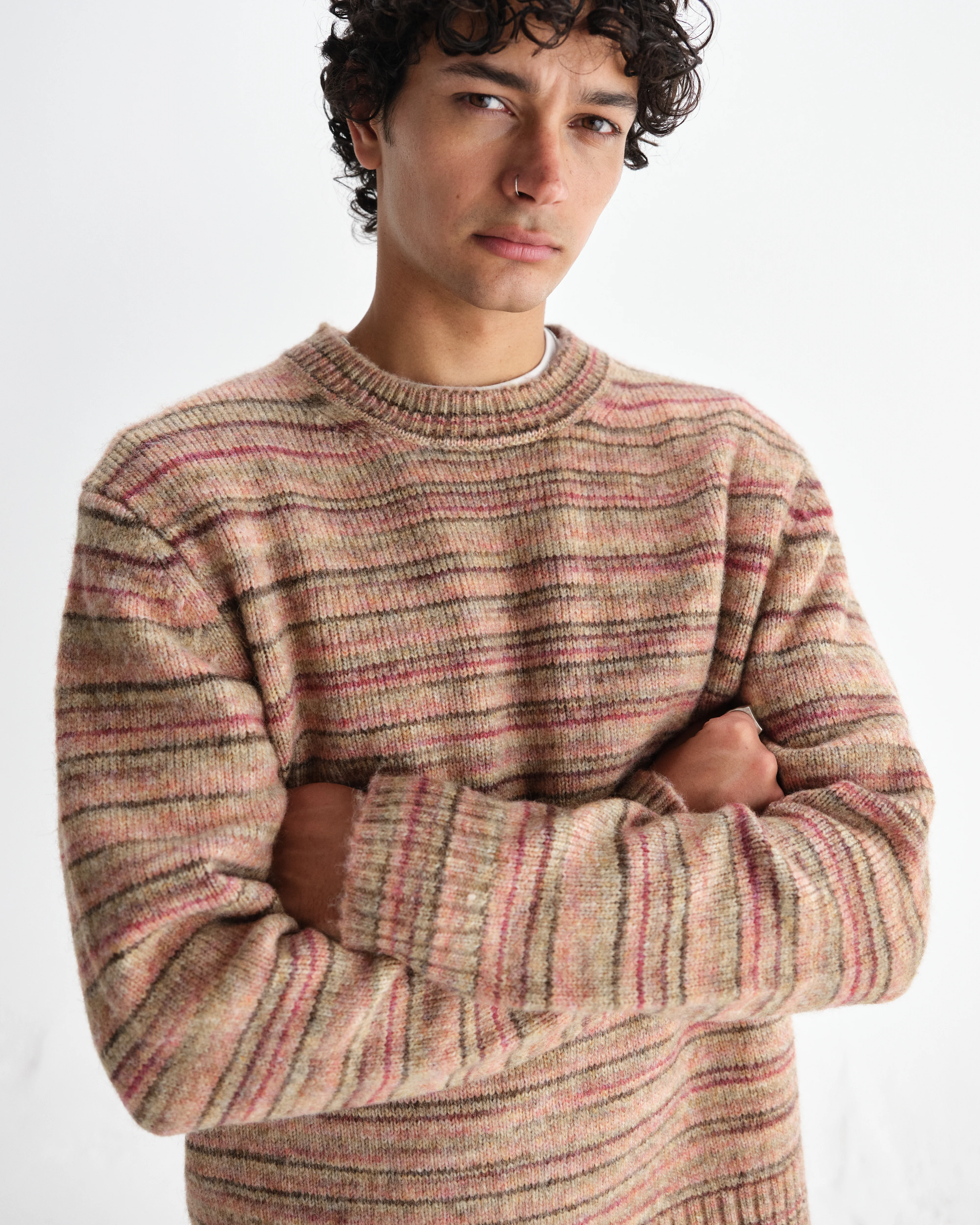 Wilde - Pink And Brown Space Dye Wool Crewneck - Image 3